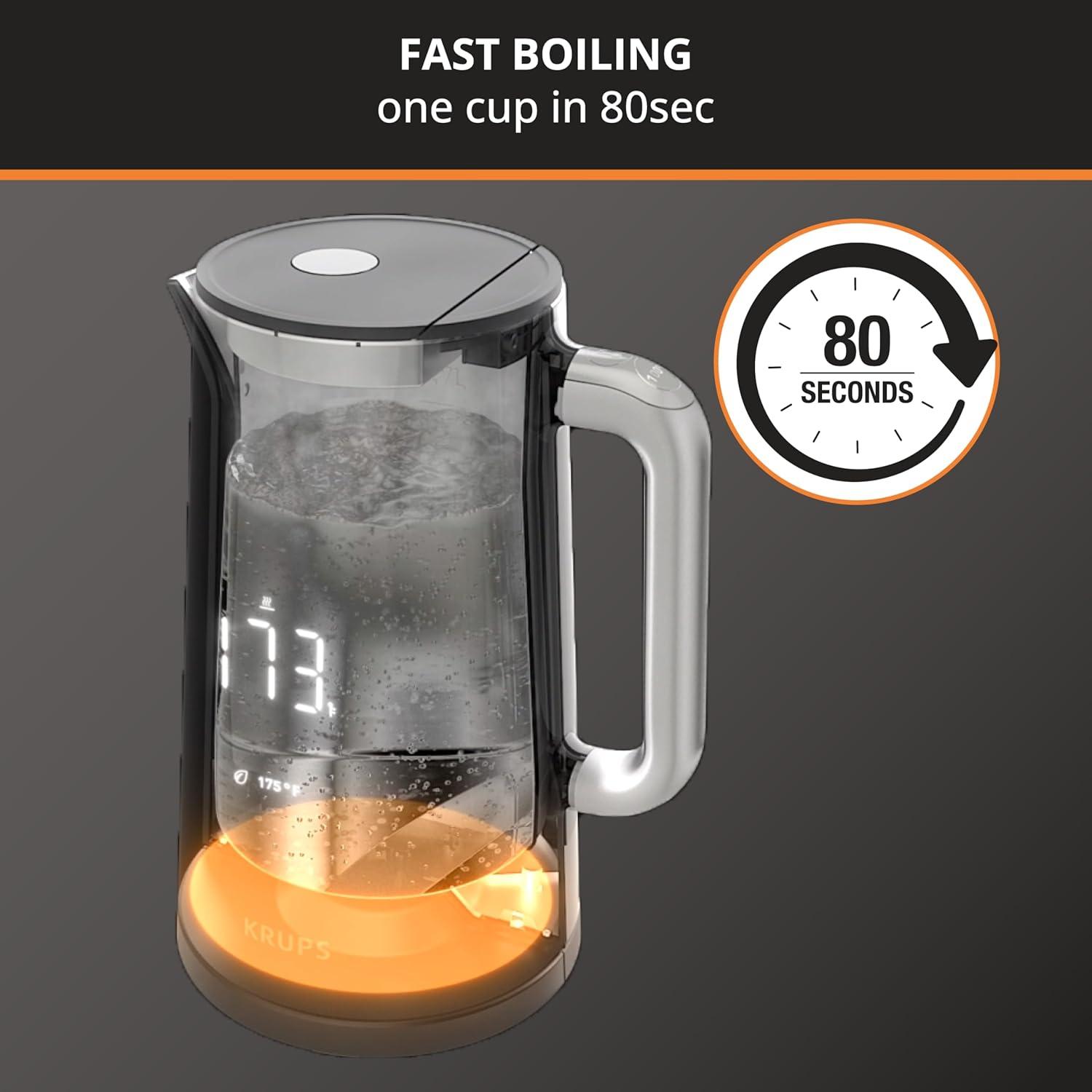 image:imageKRUPS 15L Electric Kettle Stainless Steel Cool Touch Interior Fast Boiling One Cup in 80 Seconds Double Wall Auto Off Keep Warm Hot Water Kettle Electric Cordless BlackWhiteDigital Kettle