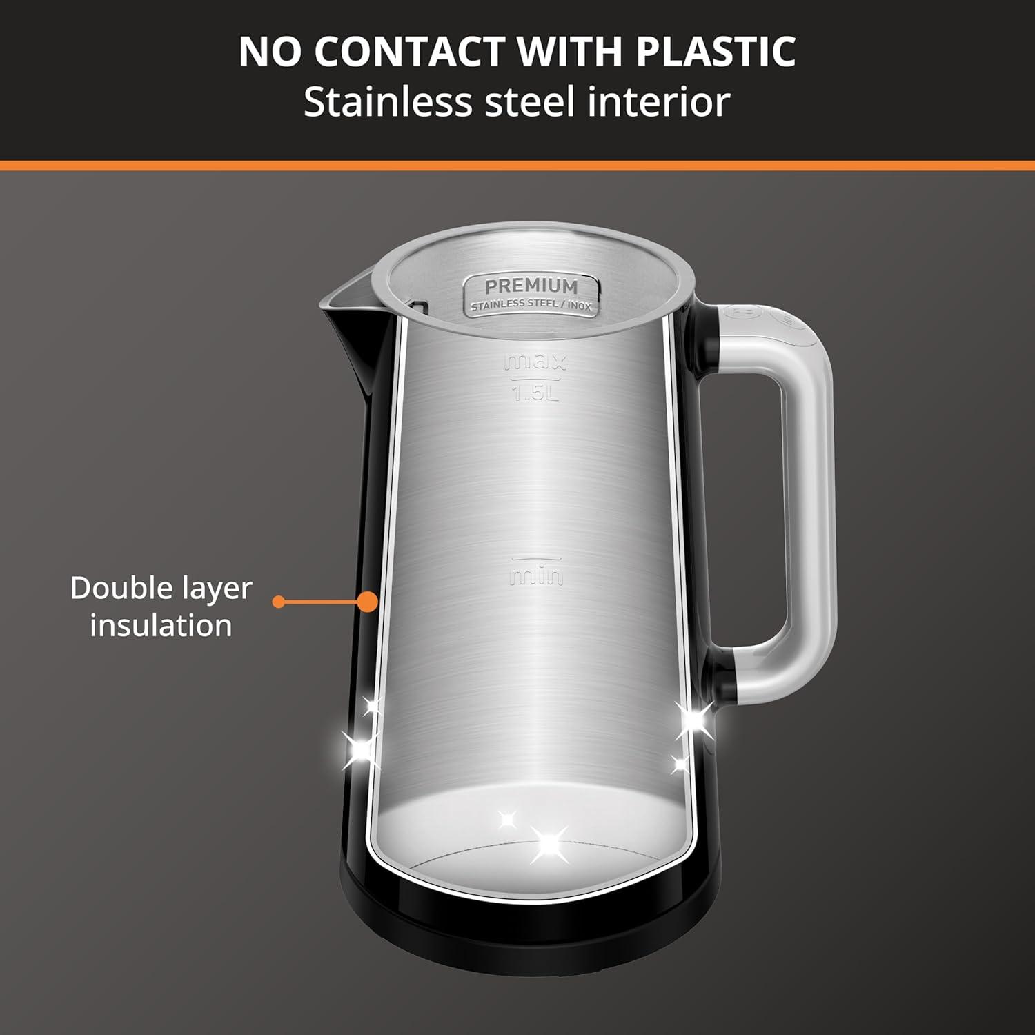 image:imageKRUPS 15L Electric Kettle Stainless Steel Cool Touch Interior Fast Boiling One Cup in 80 Seconds Double Wall Auto Off Keep Warm Hot Water Kettle Electric Cordless BlackWhiteDigital Kettle