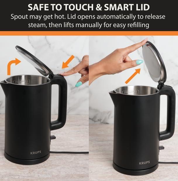 image:imageKRUPS 15L Electric Kettle Stainless Steel Cool Touch Interior Fast Boiling One Cup in 80 Seconds Double Wall Auto Off Keep Warm Hot Water Kettle Electric Cordless BlackWhiteCool Touch Kettle