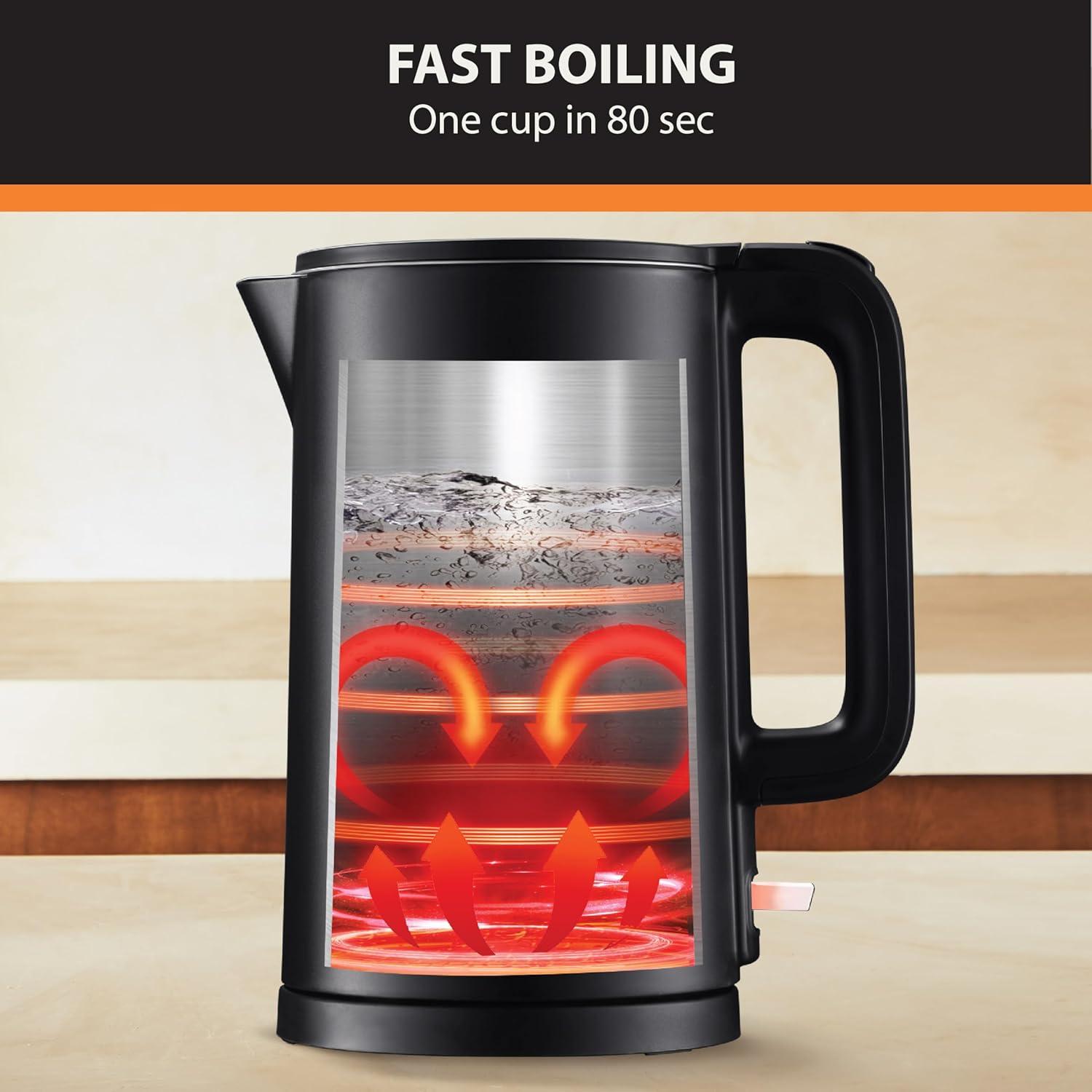 image:imageKRUPS 15L Electric Kettle Stainless Steel Cool Touch Interior Fast Boiling One Cup in 80 Seconds Double Wall Auto Off Keep Warm Hot Water Kettle Electric Cordless BlackWhiteCool Touch Kettle