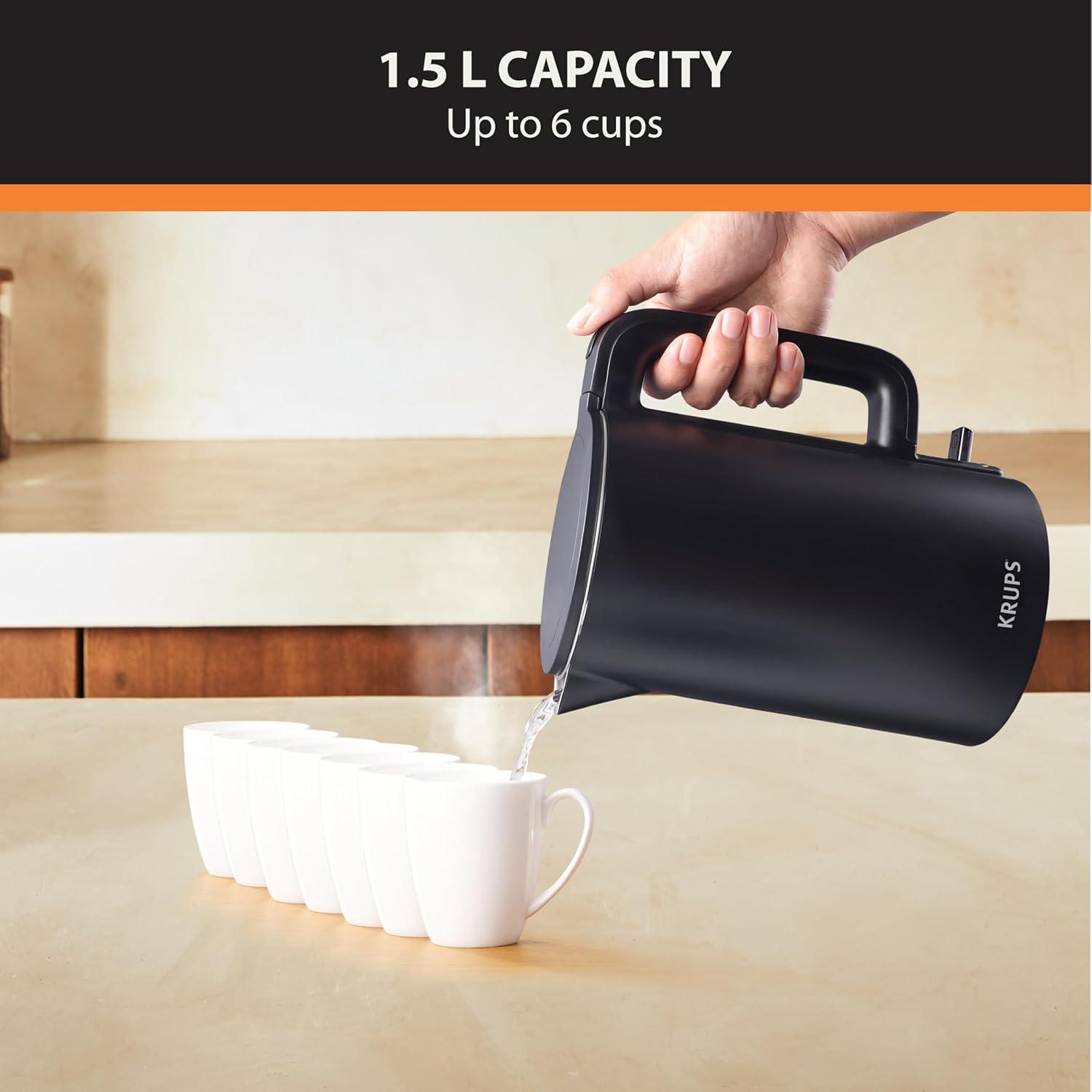 image:imageKRUPS 15L Electric Kettle Stainless Steel Cool Touch Interior Fast Boiling One Cup in 80 Seconds Double Wall Auto Off Keep Warm Hot Water Kettle Electric Cordless BlackWhiteCool Touch Kettle