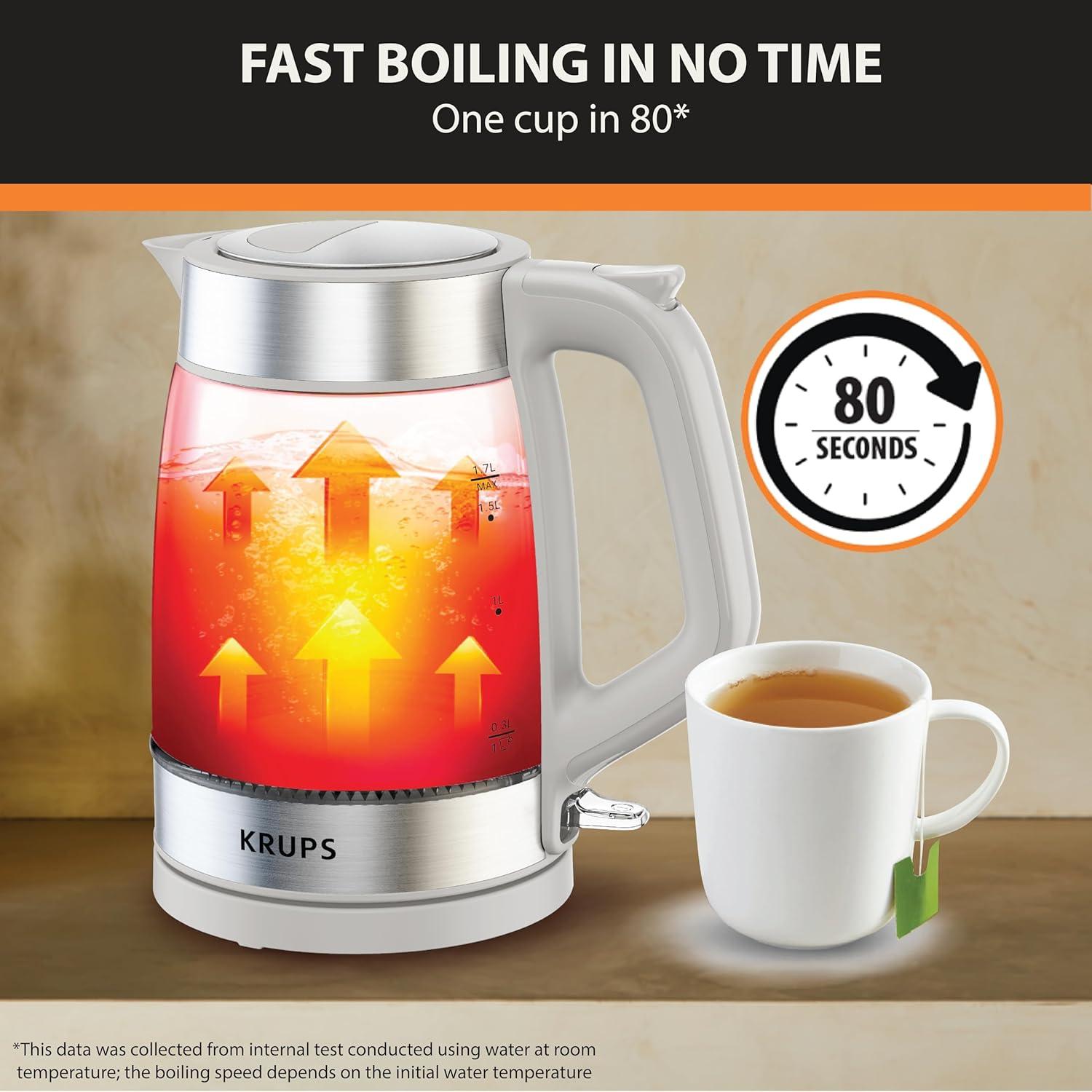 image:imageKRUPS 15L Electric Kettle Stainless Steel Cool Touch Interior Fast Boiling One Cup in 80 Seconds Double Wall Auto Off Keep Warm Hot Water Kettle Electric Cordless BlackWhiteGlass Kettle
