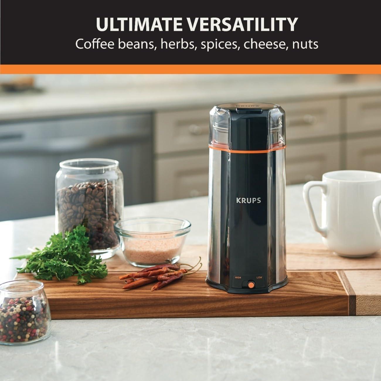 image:imageKRUPS 3oz Coffee Grinder Ultimate Silent Vortex Plastic and Stainless Steel Grinder with Removable Bowl MessFree 8 Times Quieter 2 Speeds 240 WattsDry HerbsDishwasher Safe12 cups ground SilverStainless Steel