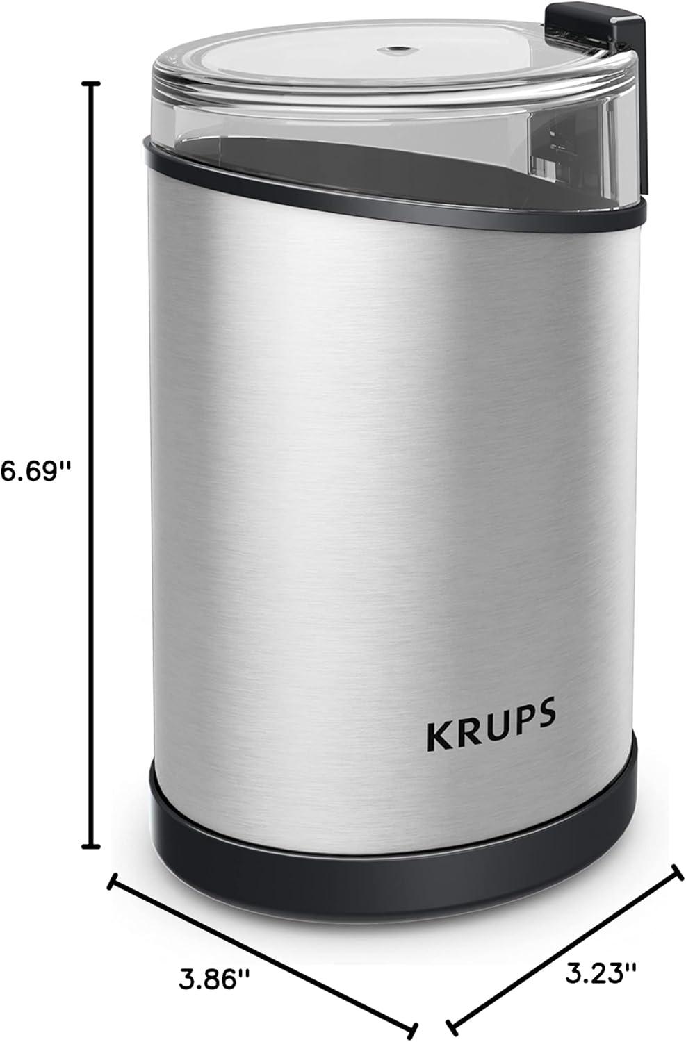 image:imageKRUPS 3oz Coffee Grinder Ultimate Silent Vortex Plastic and Stainless Steel Grinder with Removable Bowl MessFree 8 Times Quieter 2 Speeds 240 WattsDry HerbsDishwasher Safe12 cups ground SilverStainless Steel