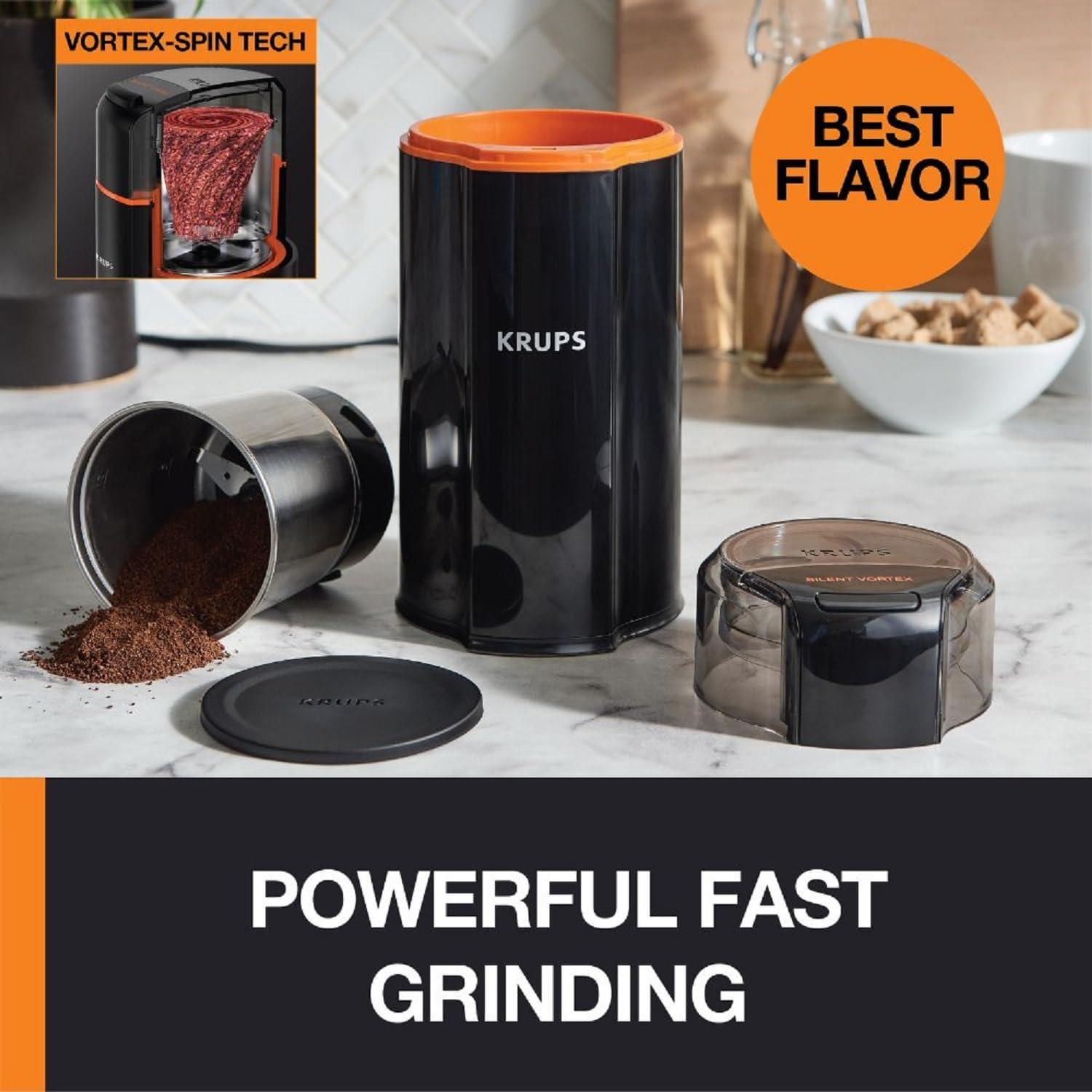 image:imageKRUPS 3oz Coffee Grinder Ultimate Silent Vortex Plastic and Stainless Steel Grinder with Removable Bowl MessFree 8 Times Quieter 2 Speeds 240 WattsDry HerbsDishwasher Safe12 cups ground SilverBlack