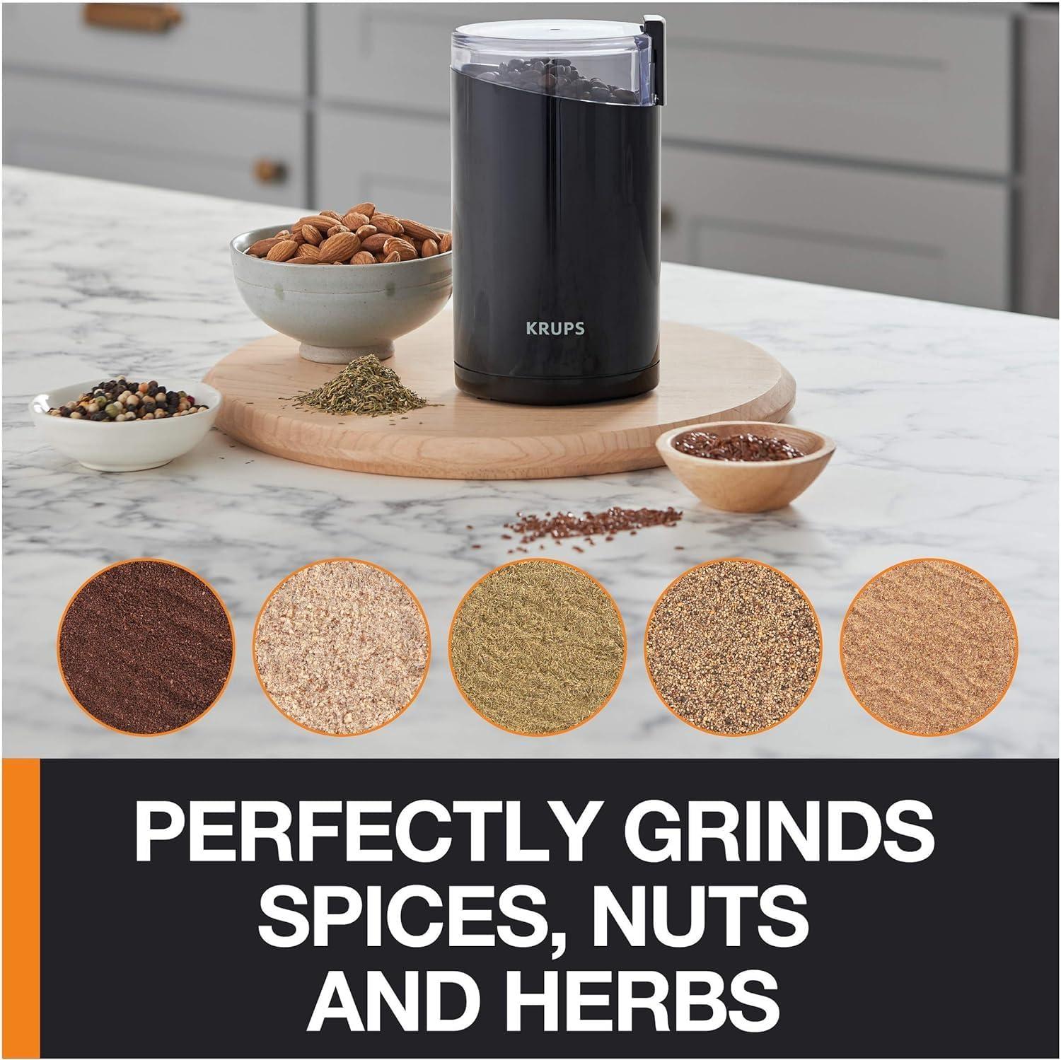 image:imageKRUPS 3oz Coffee Grinder Ultimate Silent Vortex Plastic and Stainless Steel Grinder with Removable Bowl MessFree 8 Times Quieter 2 Speeds 240 WattsDry HerbsDishwasher Safe12 cups ground SilverBlack