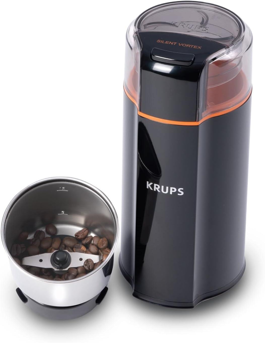 image:imageKRUPS 3oz Coffee Grinder Ultimate Silent Vortex Plastic and Stainless Steel Grinder with Removable Bowl MessFree 8 Times Quieter 2 Speeds 240 WattsDry HerbsDishwasher Safe12 cups ground SilverBlack