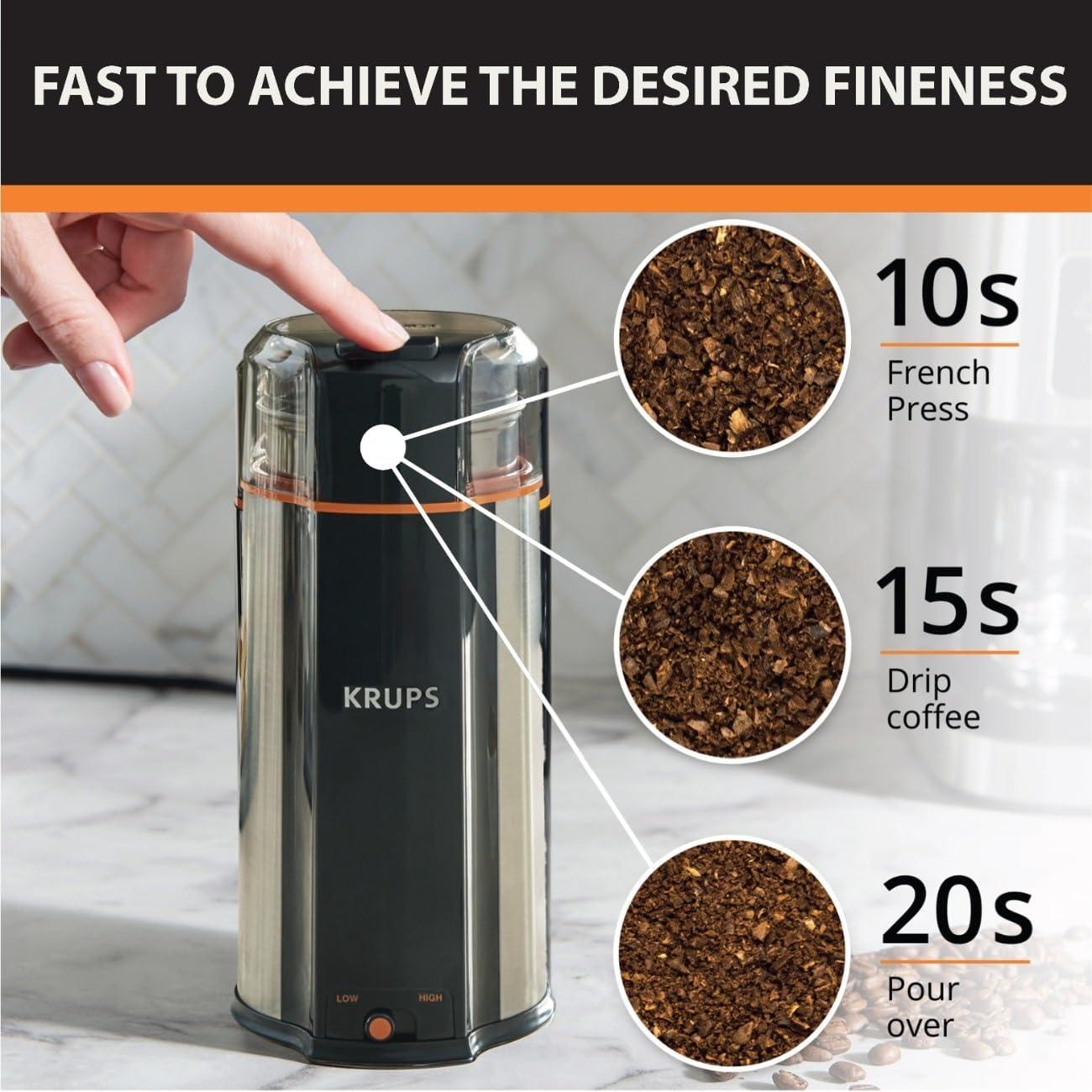 image:imageKRUPS 3oz Coffee Grinder Ultimate Silent Vortex Plastic and Stainless Steel Grinder with Removable Bowl MessFree 8 Times Quieter 2 Speeds 240 WattsDry HerbsDishwasher Safe12 cups ground SilverStainless Steel