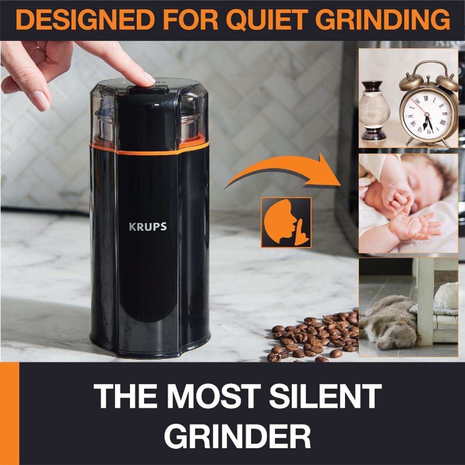 image:imageKRUPS 3oz Coffee Grinder Ultimate Silent Vortex Plastic and Stainless Steel Grinder with Removable Bowl MessFree 8 Times Quieter 2 Speeds 240 WattsDry HerbsDishwasher Safe12 cups ground SilverBlack