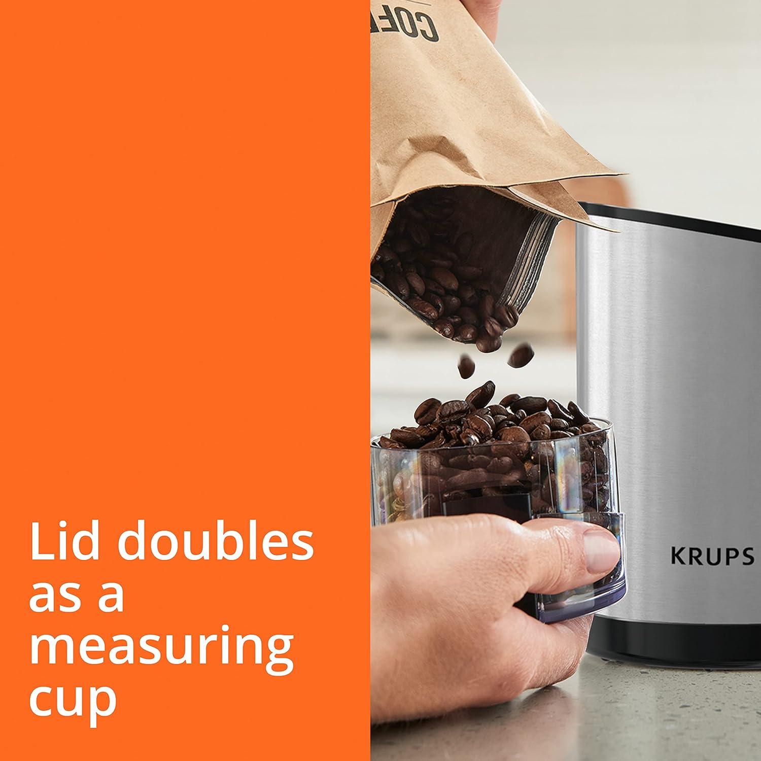 image:imageKRUPS 3oz Coffee Grinder Ultimate Silent Vortex Plastic and Stainless Steel Grinder with Removable Bowl MessFree 8 Times Quieter 2 Speeds 240 WattsDry HerbsDishwasher Safe12 cups ground SilverStainless Steel