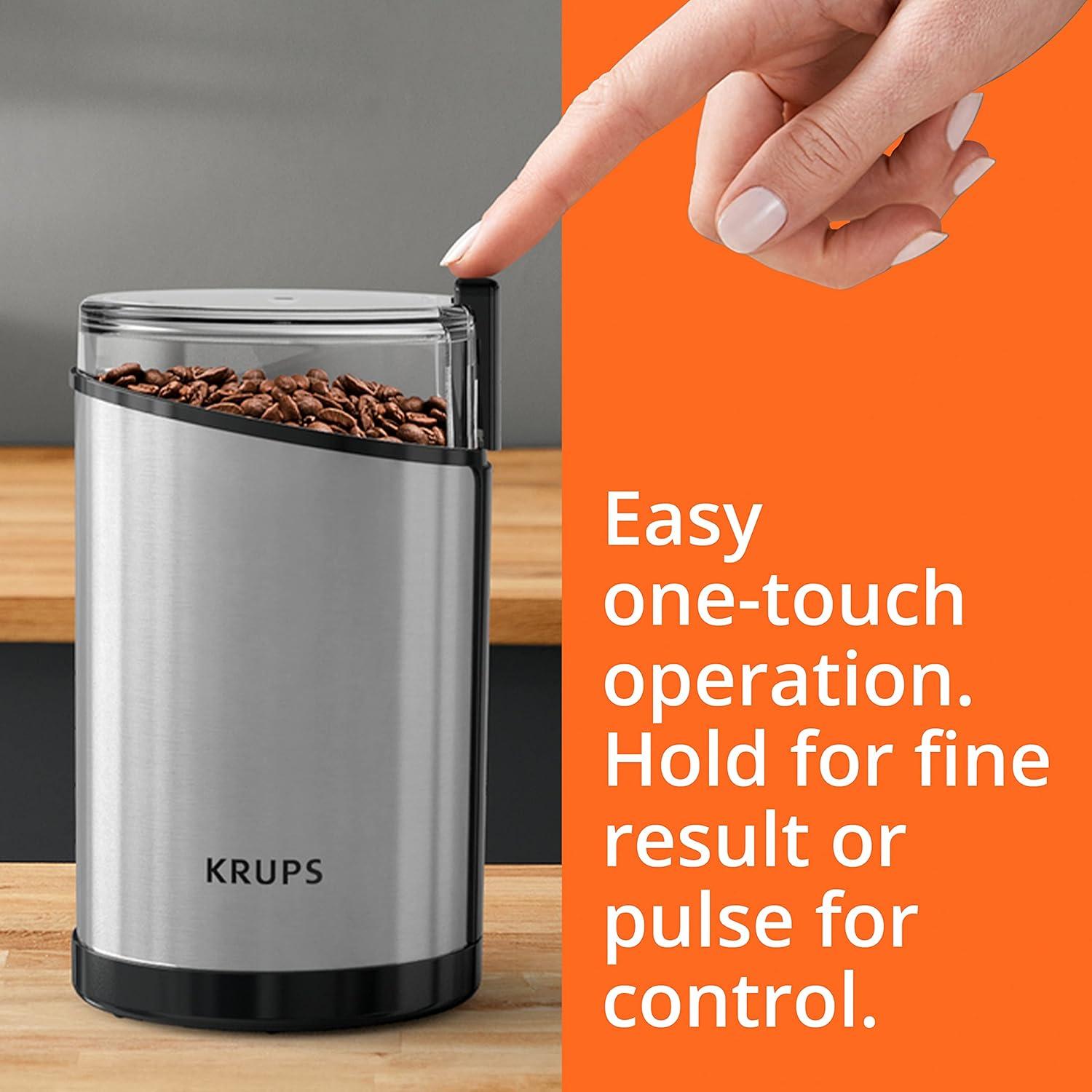 image:imageKRUPS 3oz Coffee Grinder Ultimate Silent Vortex Plastic and Stainless Steel Grinder with Removable Bowl MessFree 8 Times Quieter 2 Speeds 240 WattsDry HerbsDishwasher Safe12 cups ground SilverStainless Steel