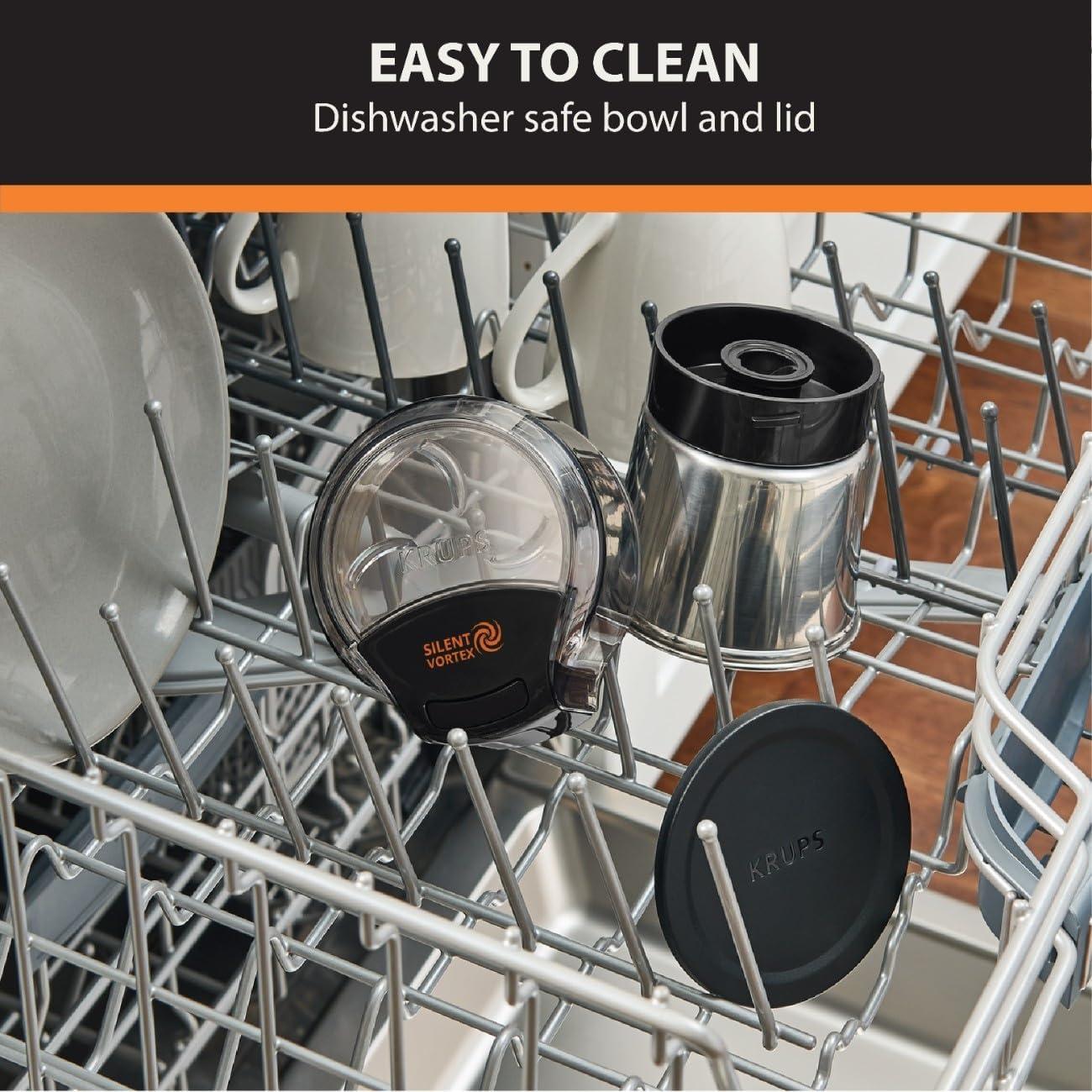image:imageKRUPS 3oz Coffee Grinder Ultimate Silent Vortex Plastic and Stainless Steel Grinder with Removable Bowl MessFree 8 Times Quieter 2 Speeds 240 WattsDry HerbsDishwasher Safe12 cups ground SilverStainless Steel