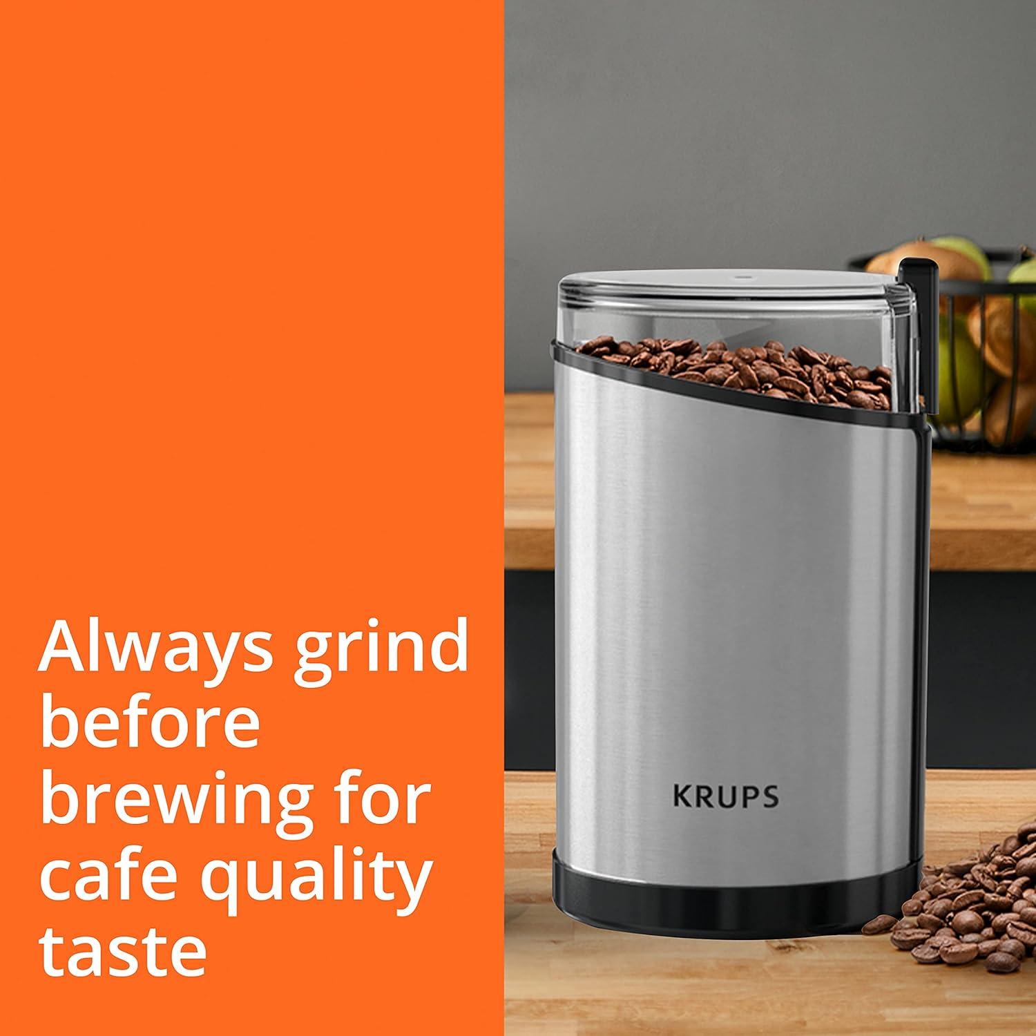 image:imageKRUPS 3oz Coffee Grinder Ultimate Silent Vortex Plastic and Stainless Steel Grinder with Removable Bowl MessFree 8 Times Quieter 2 Speeds 240 WattsDry HerbsDishwasher Safe12 cups ground SilverStainless Steel