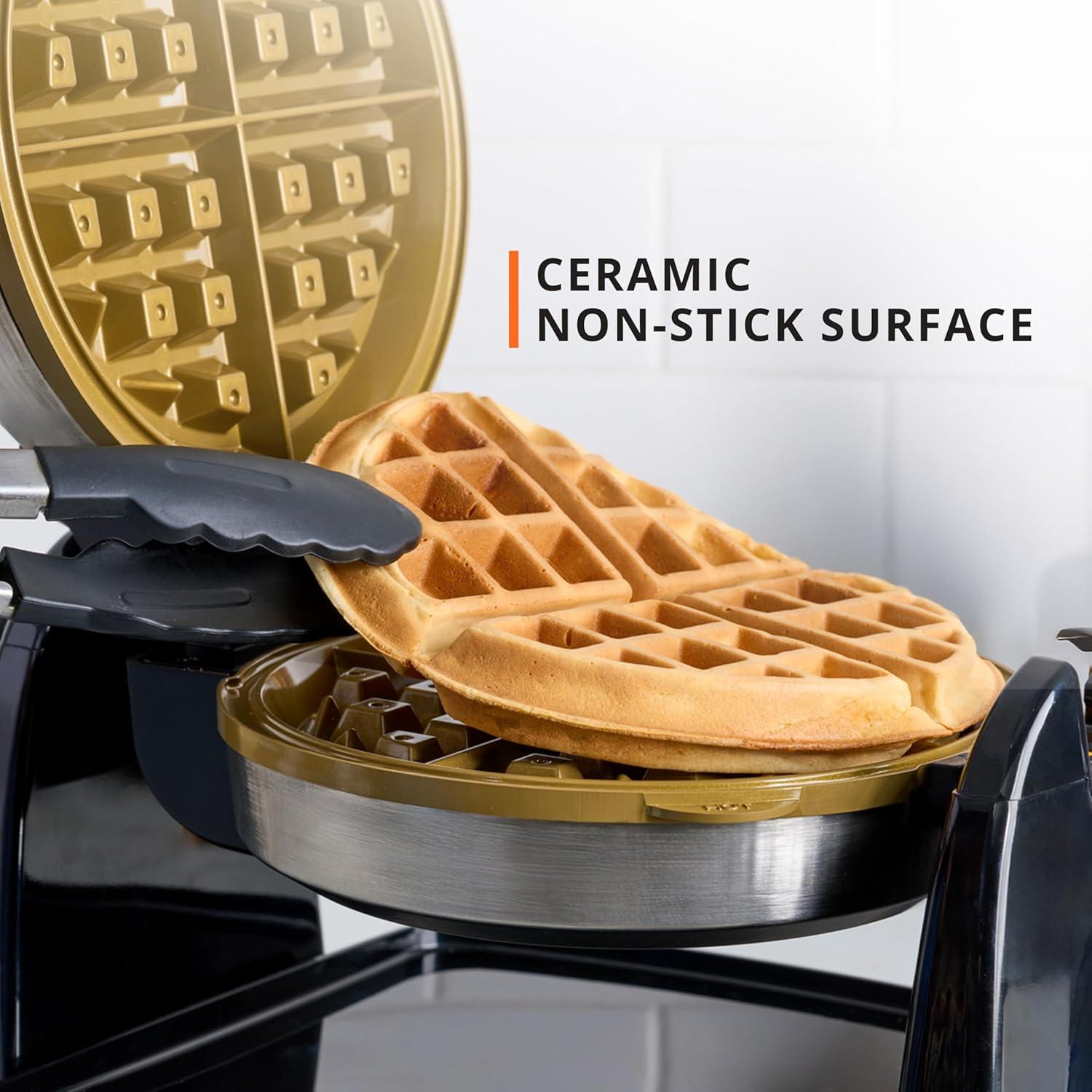 image:imageKRUPS 4Slice Belgian Waffle Maker Stainless Steel 5 Browning Levels Audible Ready Beep Removable Plates 1200W SilverBlack Large Waffle Maker Family Size Great for Family BreakfastsRotating Waffle Maker Ceramic Plates