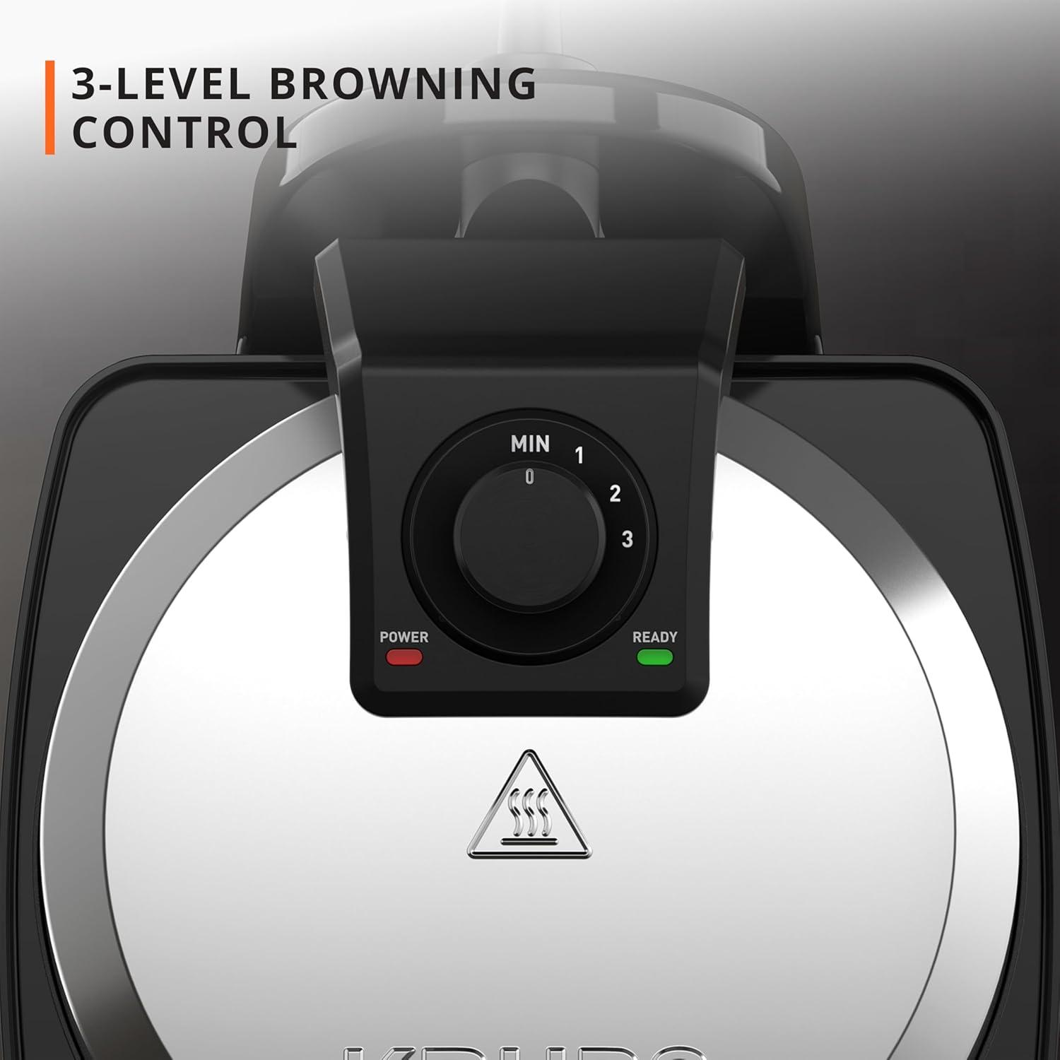 image:imageKRUPS 4Slice Belgian Waffle Maker Stainless Steel 5 Browning Levels Audible Ready Beep Removable Plates 1200W SilverBlack Large Waffle Maker Family Size Great for Family BreakfastsRotating Waffle Maker Ceramic Plates