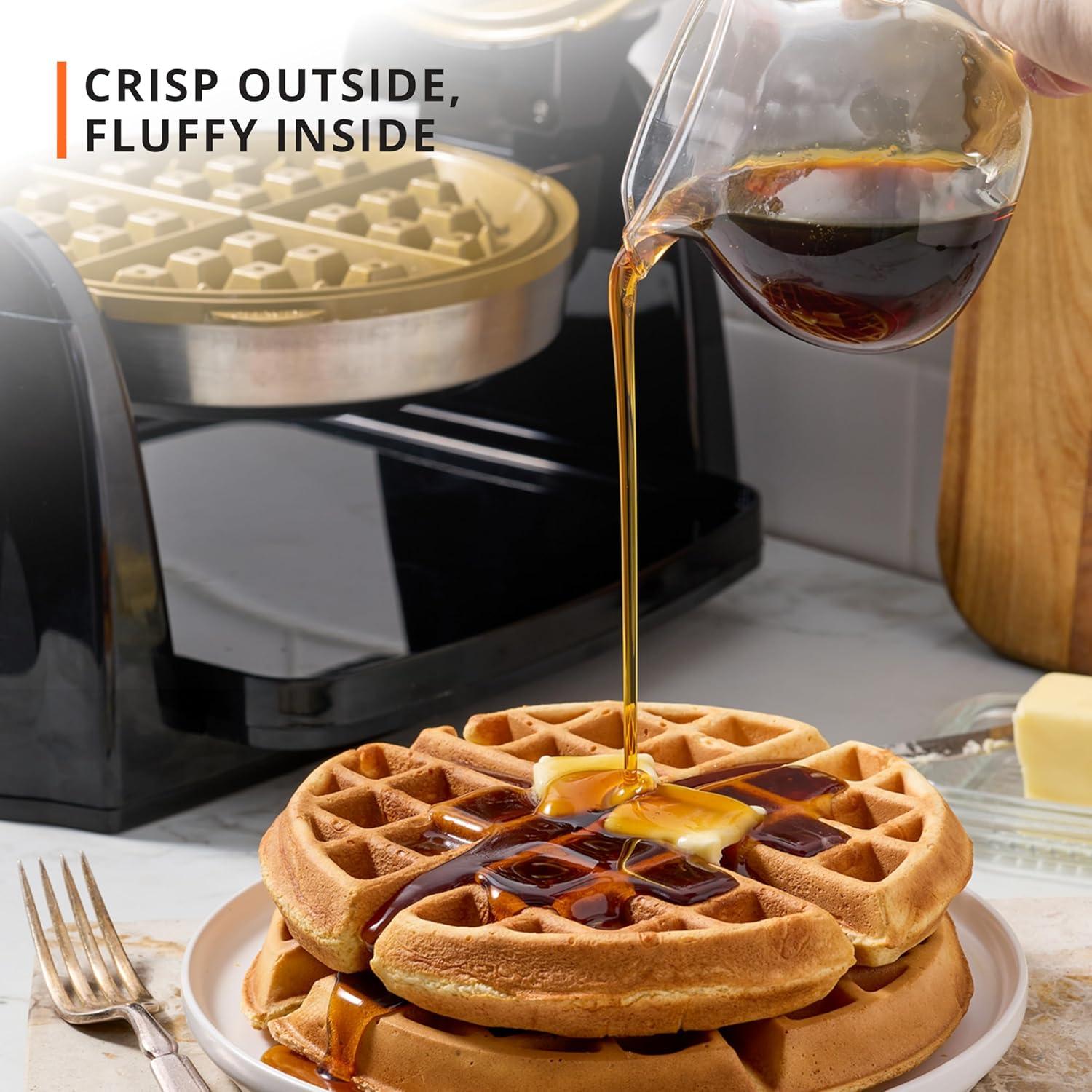 image:imageKRUPS 4Slice Belgian Waffle Maker Stainless Steel 5 Browning Levels Audible Ready Beep Removable Plates 1200W SilverBlack Large Waffle Maker Family Size Great for Family BreakfastsRotating Waffle Maker Ceramic Plates