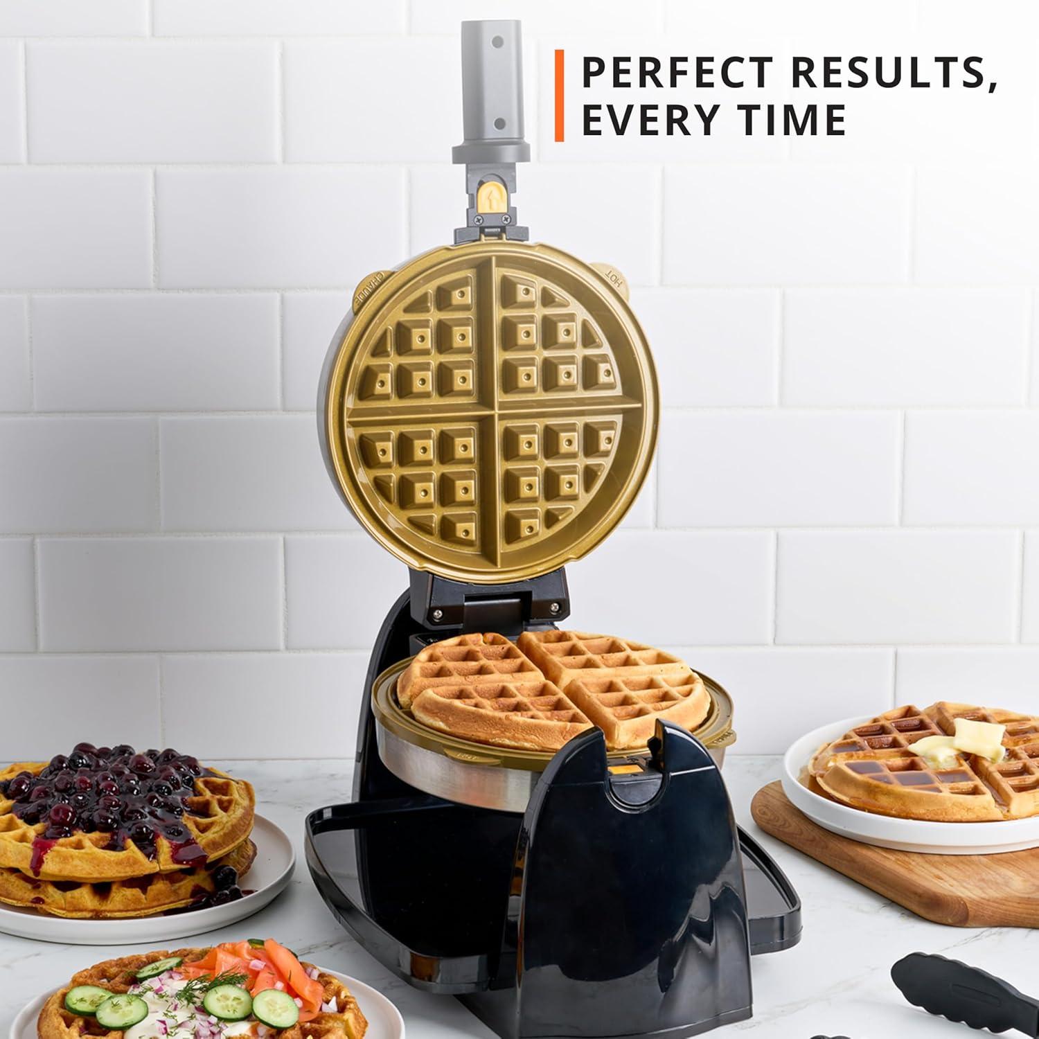 image:imageKRUPS 4Slice Belgian Waffle Maker Stainless Steel 5 Browning Levels Audible Ready Beep Removable Plates 1200W SilverBlack Large Waffle Maker Family Size Great for Family BreakfastsRotating Waffle Maker Ceramic Plates