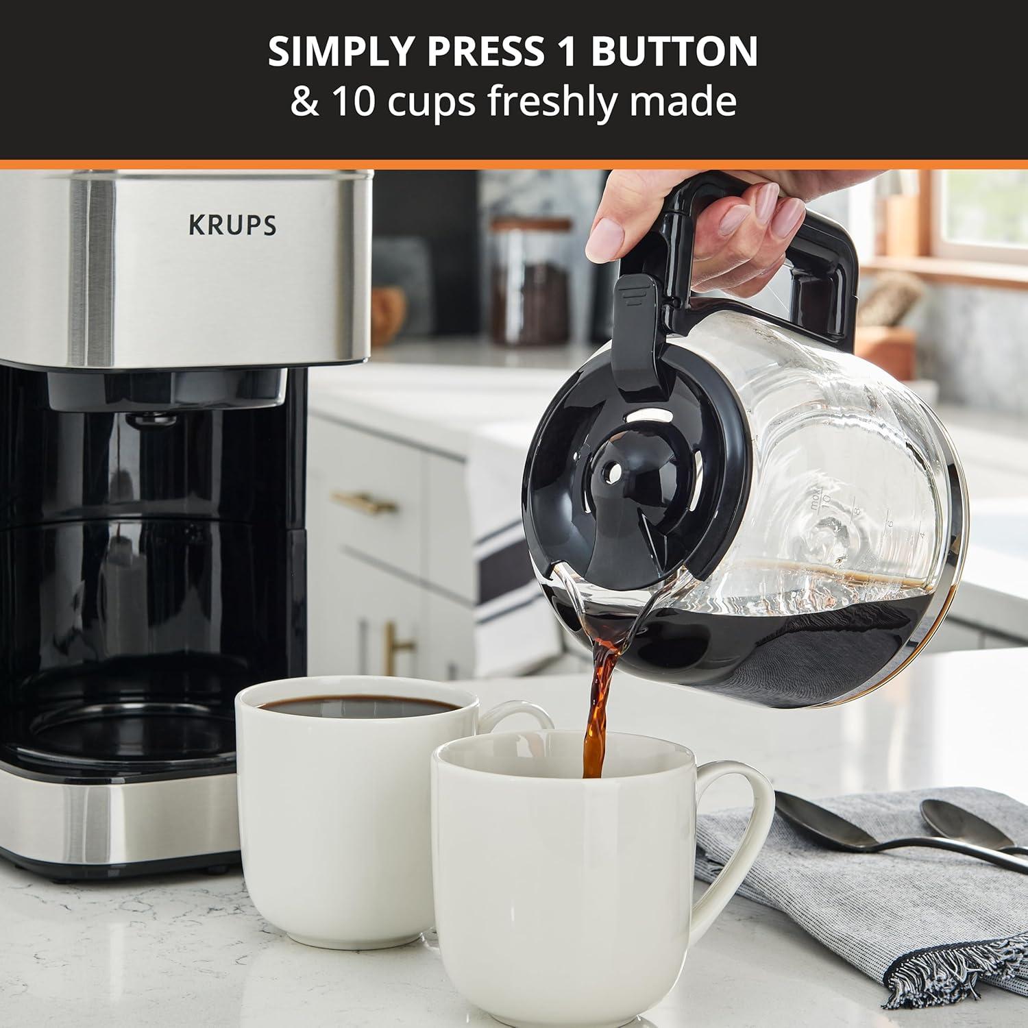 image:imageKRUPS Simply Brew Compact 5 Cup Coffee Maker Stainless Steel Design Pause amp Brew Keep Warm Reusable Filter DripFree Carafe10Cup