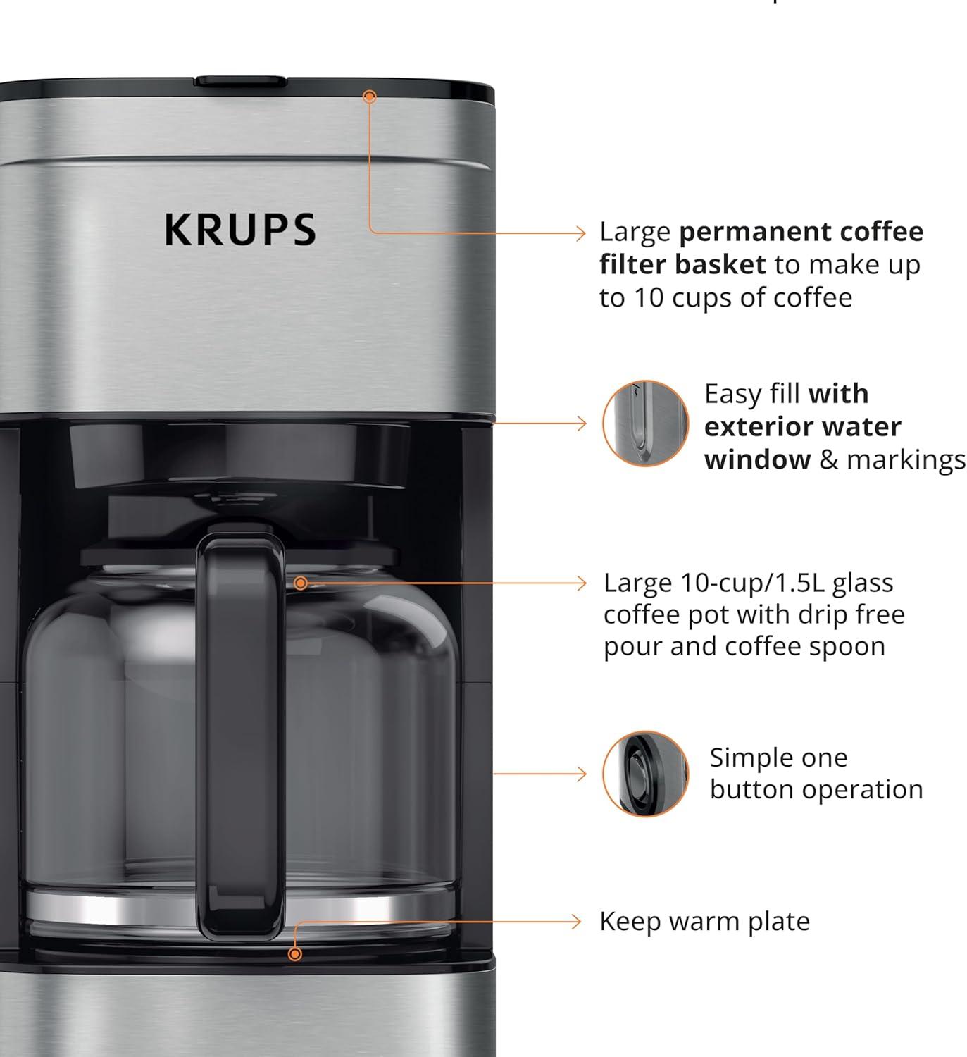 image:imageKRUPS Simply Brew Compact 5 Cup Coffee Maker Stainless Steel Design Pause amp Brew Keep Warm Reusable Filter DripFree Carafe10Cup Pack of 2