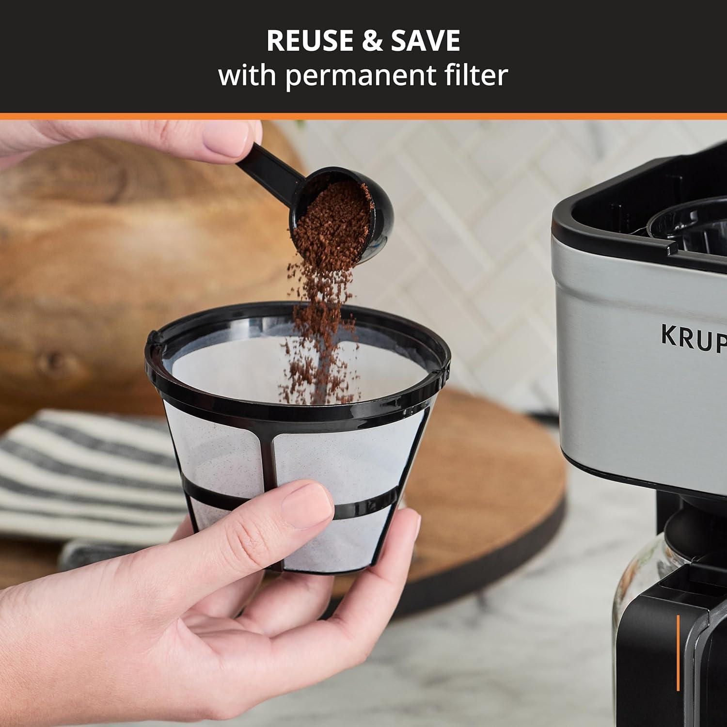 image:imageKRUPS Simply Brew Compact 5 Cup Coffee Maker Stainless Steel Design Pause amp Brew Keep Warm Reusable Filter DripFree Carafe5Cup