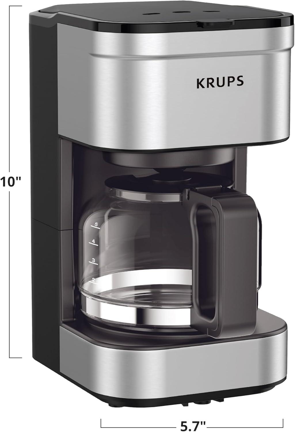 image:imageKRUPS Simply Brew Compact 5 Cup Coffee Maker Stainless Steel Design Pause amp Brew Keep Warm Reusable Filter DripFree Carafe5Cup