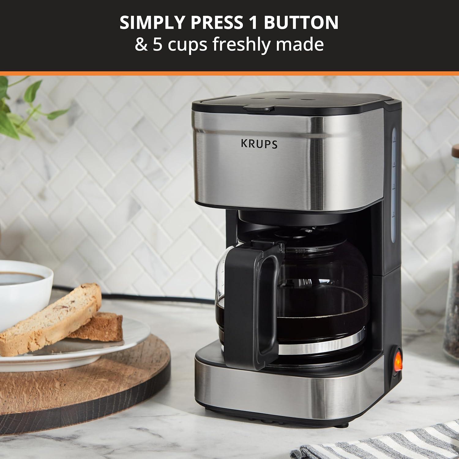 image:imageKRUPS Simply Brew Compact 5 Cup Coffee Maker Stainless Steel Design Pause amp Brew Keep Warm Reusable Filter DripFree Carafe5Cup Pack of 4