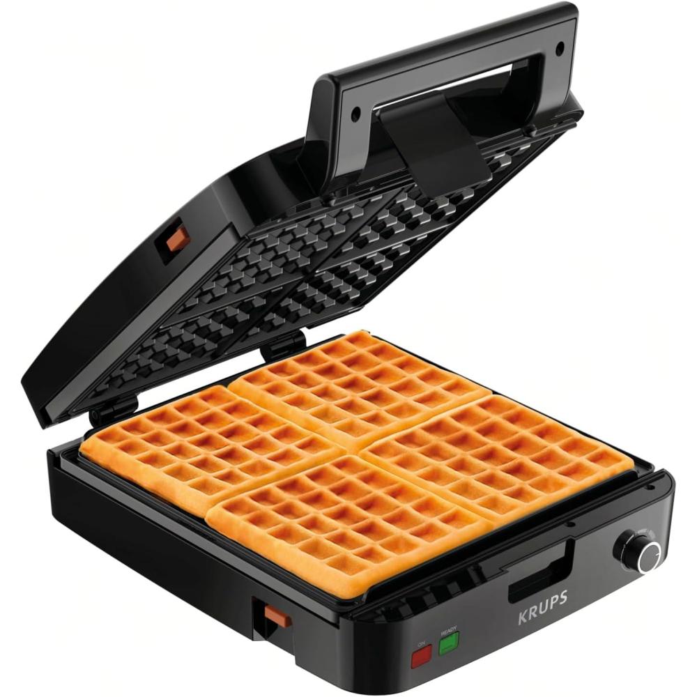 image:imageKRUPS 4Slice Belgian Waffle Maker Stainless Steel 5 Browning Levels Audible Ready Beep Removable Plates 1200W SilverBlack Large Waffle Maker Family Size Great for Family BreakfastsFamily Size 4 Waffle Slices