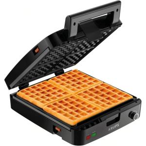 image:imageKRUPS 4Slice Belgian Waffle Maker Stainless Steel 5 Browning Levels Audible Ready Beep Removable Plates 1200W SilverBlack Large Waffle Maker Family Size Great for Family BreakfastsFamily Size  4 Waffle Slices