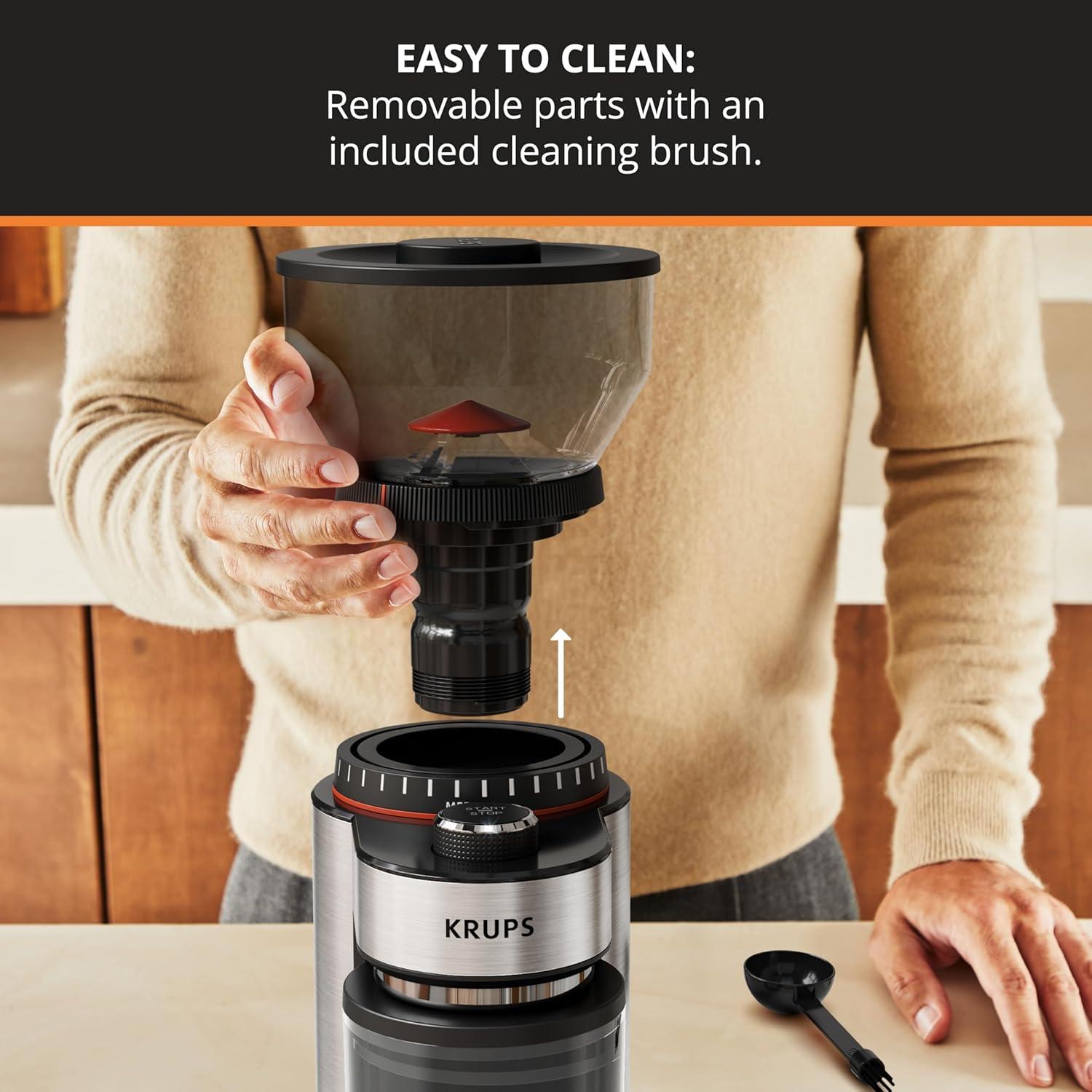 image:imageKRUPS Flat Burr Coffee Grinder Electric 18 Adjustable Grind Settings 220 Cups per Grind Single Touch Coffee Bean and Spice Grinder Stainless Steel Black18 Grind Settings