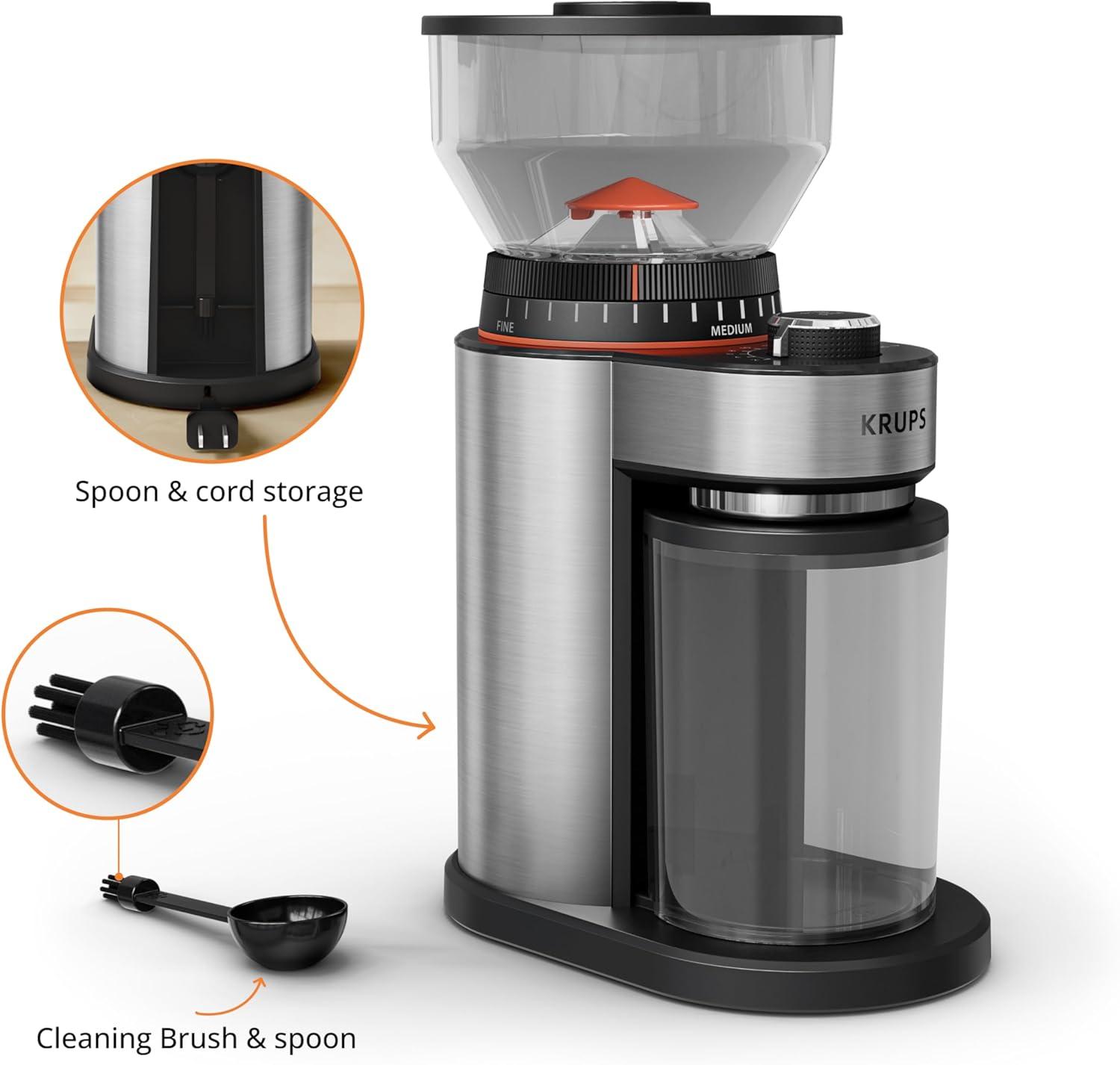 image:imageKRUPS Flat Burr Coffee Grinder Electric 18 Adjustable Grind Settings 220 Cups per Grind Single Touch Coffee Bean and Spice Grinder Stainless Steel Black18 Grind Settings