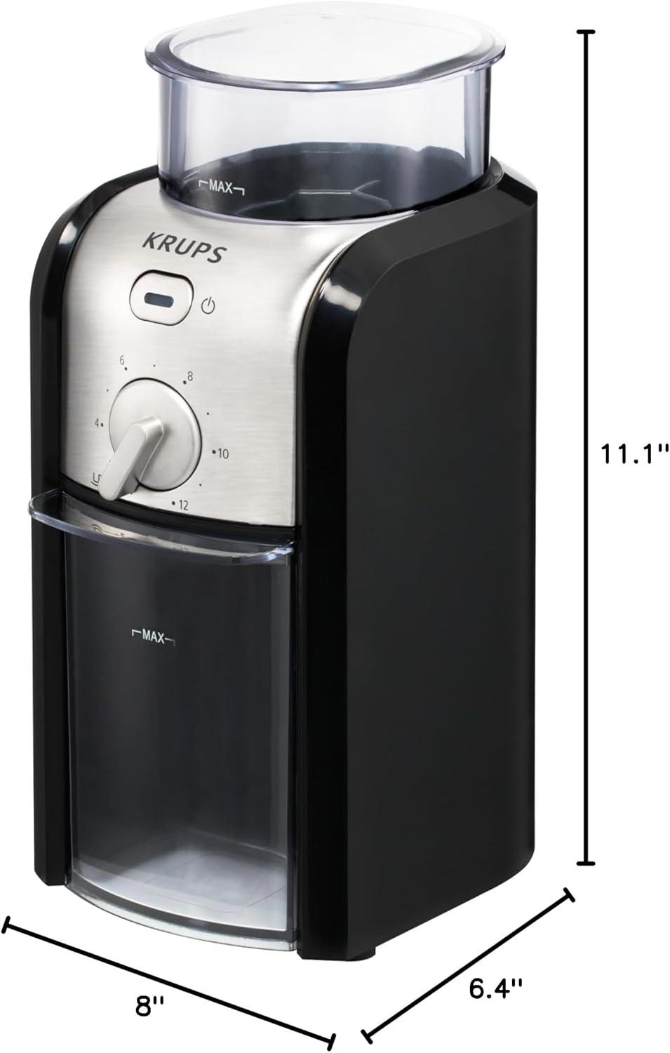 image:imageKRUPS GVX212 Coffee Grinder with Grind Size and Cup Selection and Stainless Steel Flat Burr Grinder 8Ounce Black and Metal17Grind fineness settings