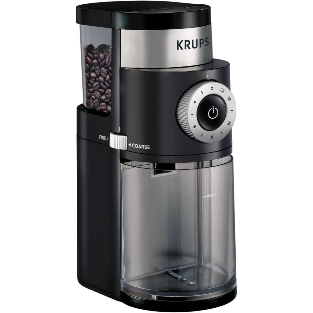 image:imageKRUPS Flat Burr Coffee Grinder Electric 18 Adjustable Grind Settings 220 Cups per Grind Single Touch Coffee Bean and Spice Grinder Stainless Steel Black12 Grind Settings