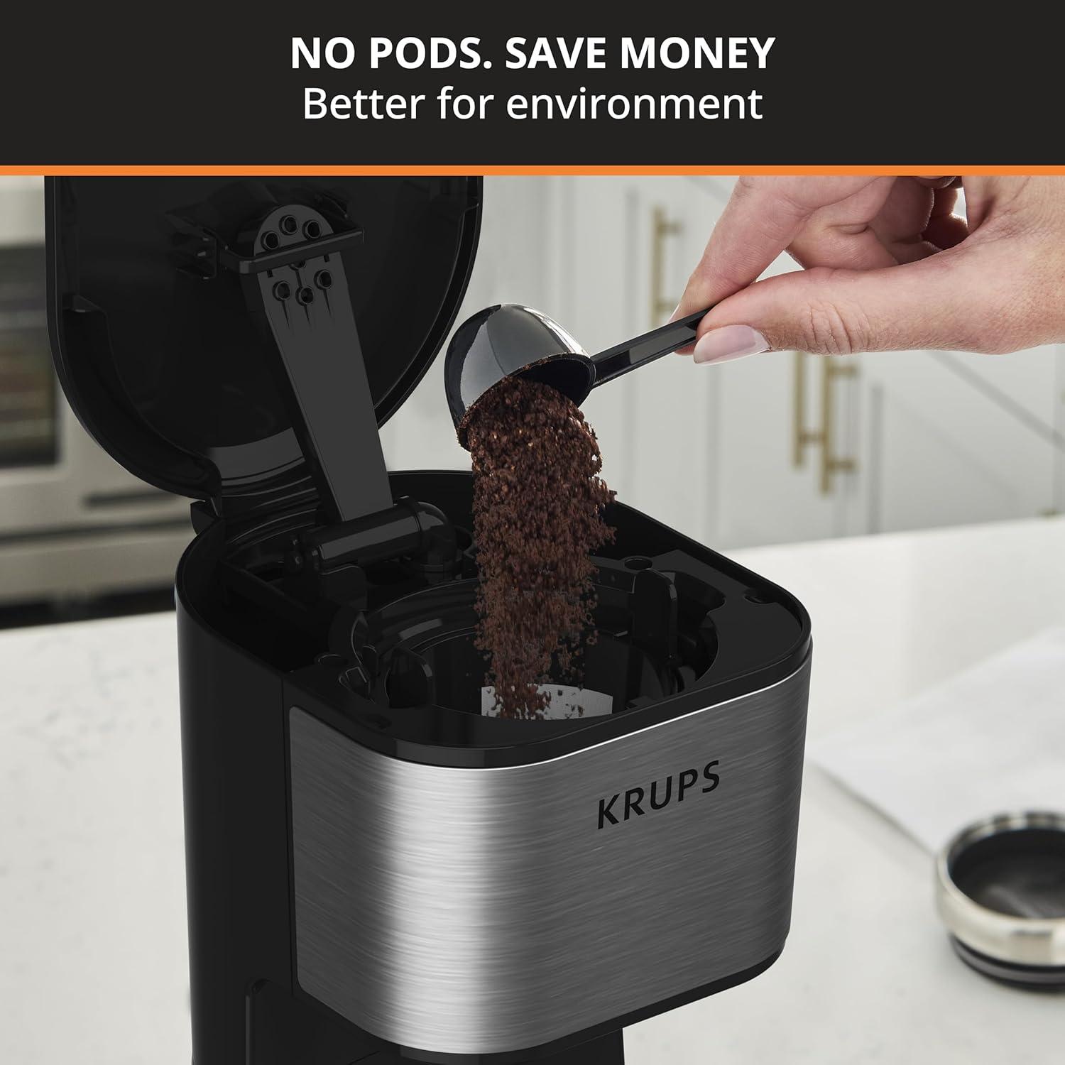 image:imageKRUPS Simply Brew Stainless Steel and Glass Carafe 12 Cup Drip Coffee Maker Programmable with Digital Display Dishwasher Safe Drip Free Coffee Machine Black and Silver2Cup