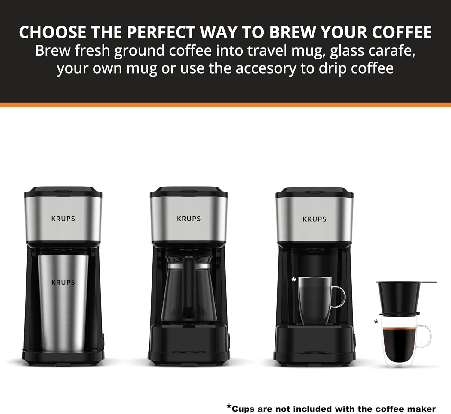 image:imageKRUPS Simply Brew Stainless Steel and Glass Carafe 12 Cup Drip Coffee Maker Programmable with Digital Display Dishwasher Safe Drip Free Coffee Machine Black and Silver2Cup