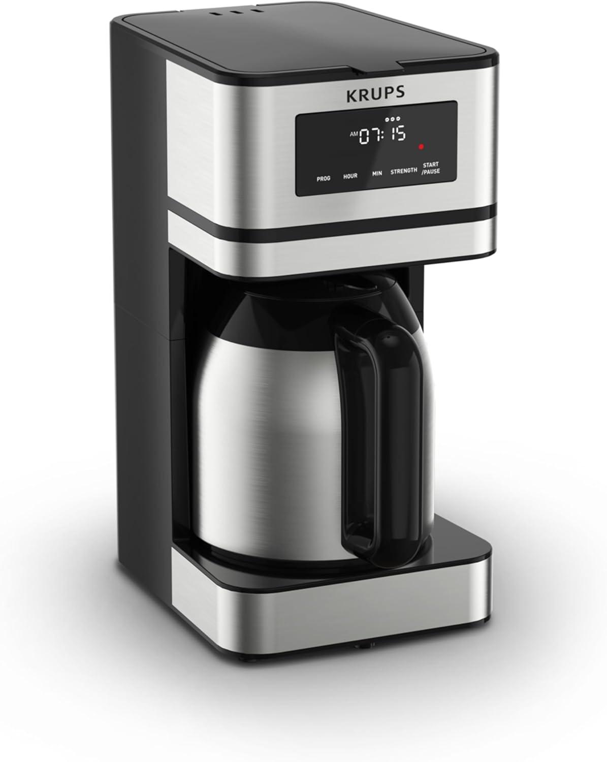 image:imageKRUPS Simply Brew Stainless Steel and Glass Carafe 12 Cup Drip Coffee Maker Programmable with Digital Display Dishwasher Safe Drip Free Coffee Machine Black and Silver12Cup
