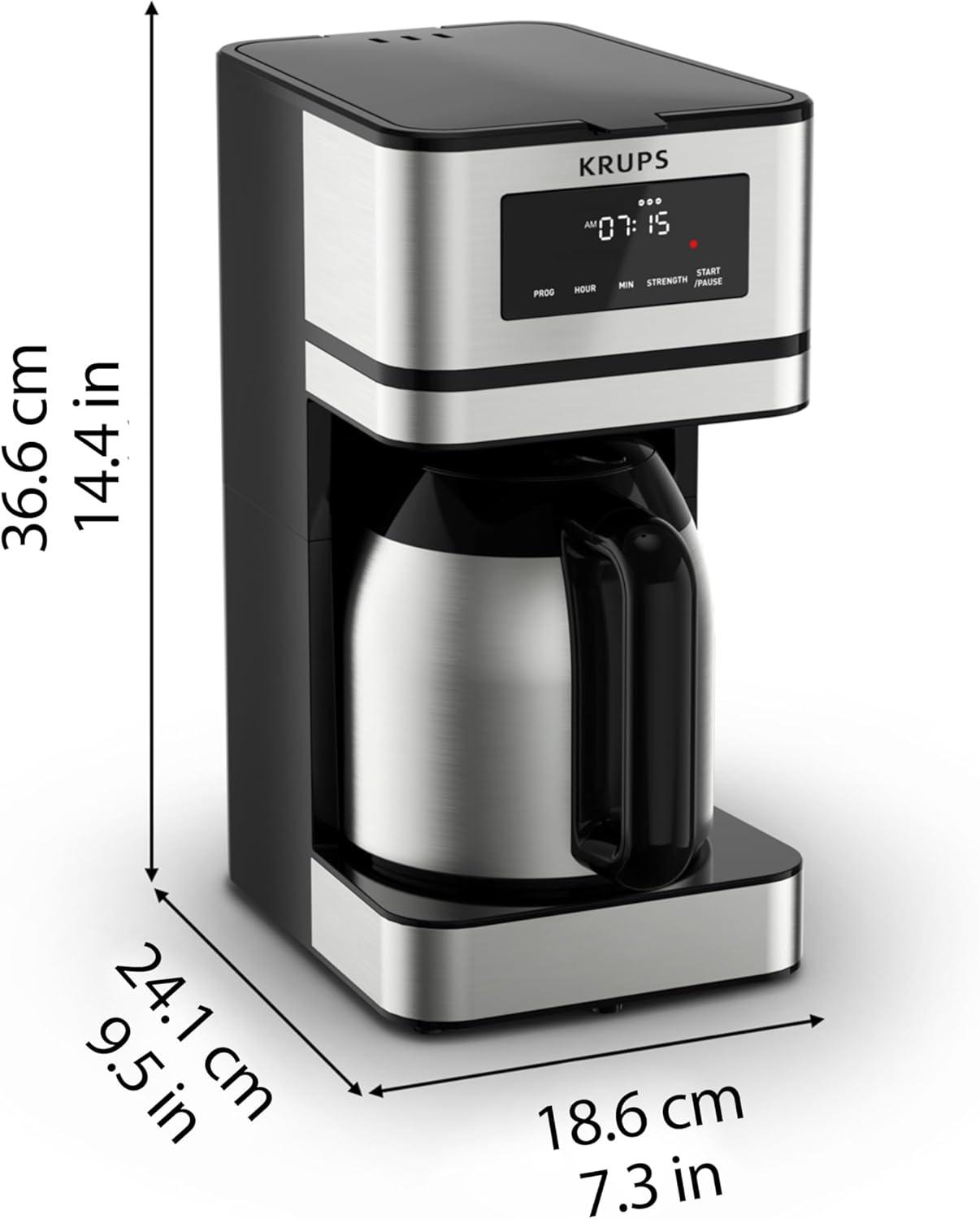image:imageKRUPS Simply Brew Stainless Steel and Glass Carafe 12 Cup Drip Coffee Maker Programmable with Digital Display Dishwasher Safe Drip Free Coffee Machine Black and Silver12Cup
