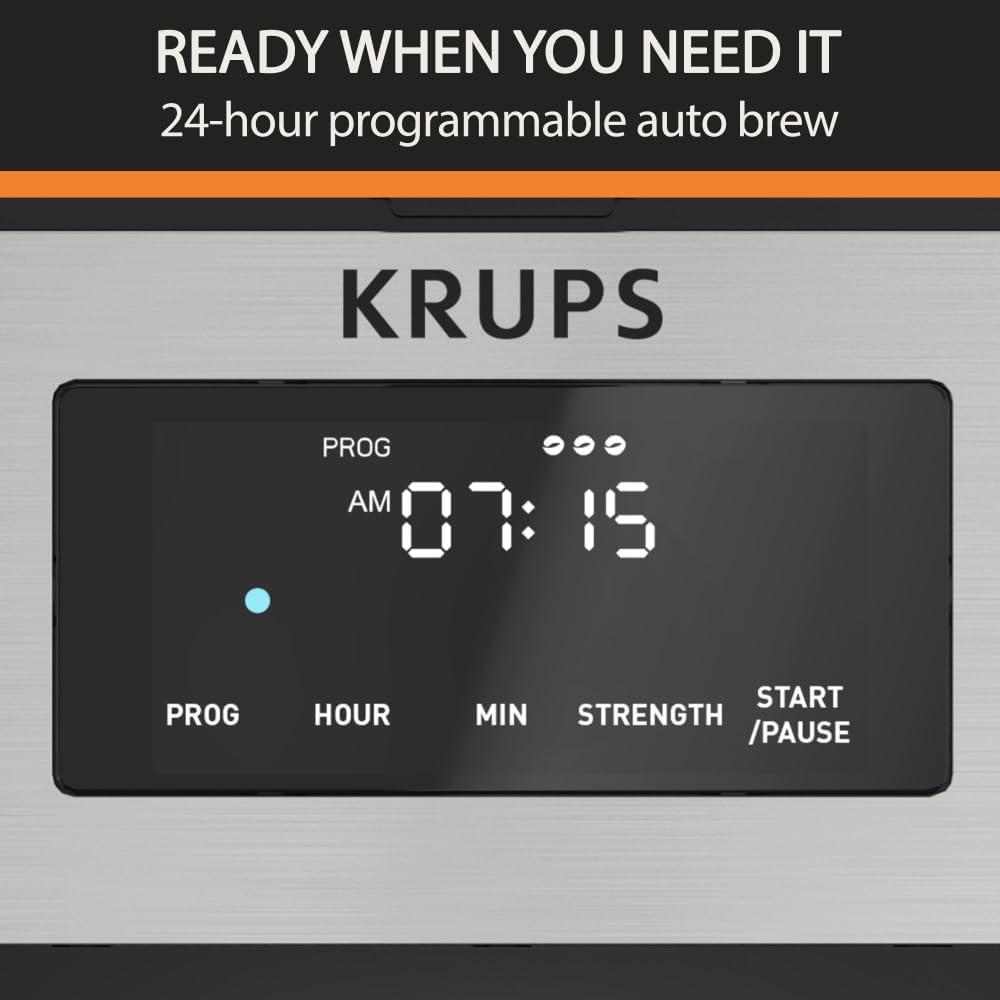 image:imageKRUPS Simply Brew Stainless Steel and Glass Carafe 12 Cup Drip Coffee Maker Programmable with Digital Display Dishwasher Safe Drip Free Coffee Machine Black and Silver12Cup