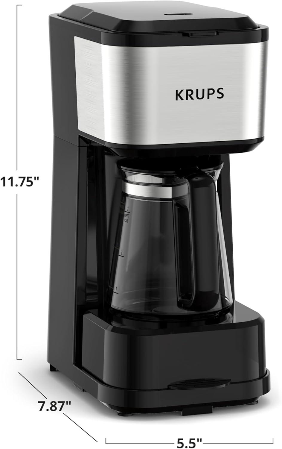 image:imageKRUPS Simply Brew Stainless Steel and Glass Carafe 12 Cup Drip Coffee Maker Programmable with Digital Display Dishwasher Safe Drip Free Coffee Machine Black and Silver2Cup