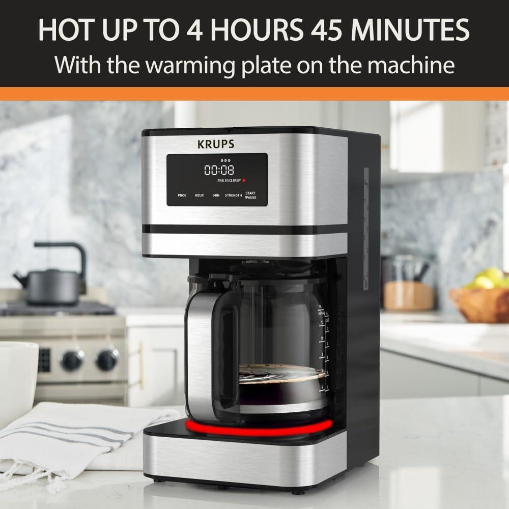 image:imageKRUPS Simply Brew Stainless Steel and Glass Carafe 12 Cup Drip Coffee Maker Programmable with Digital Display Dishwasher Safe Drip Free Coffee Machine Black and Silver12Cup