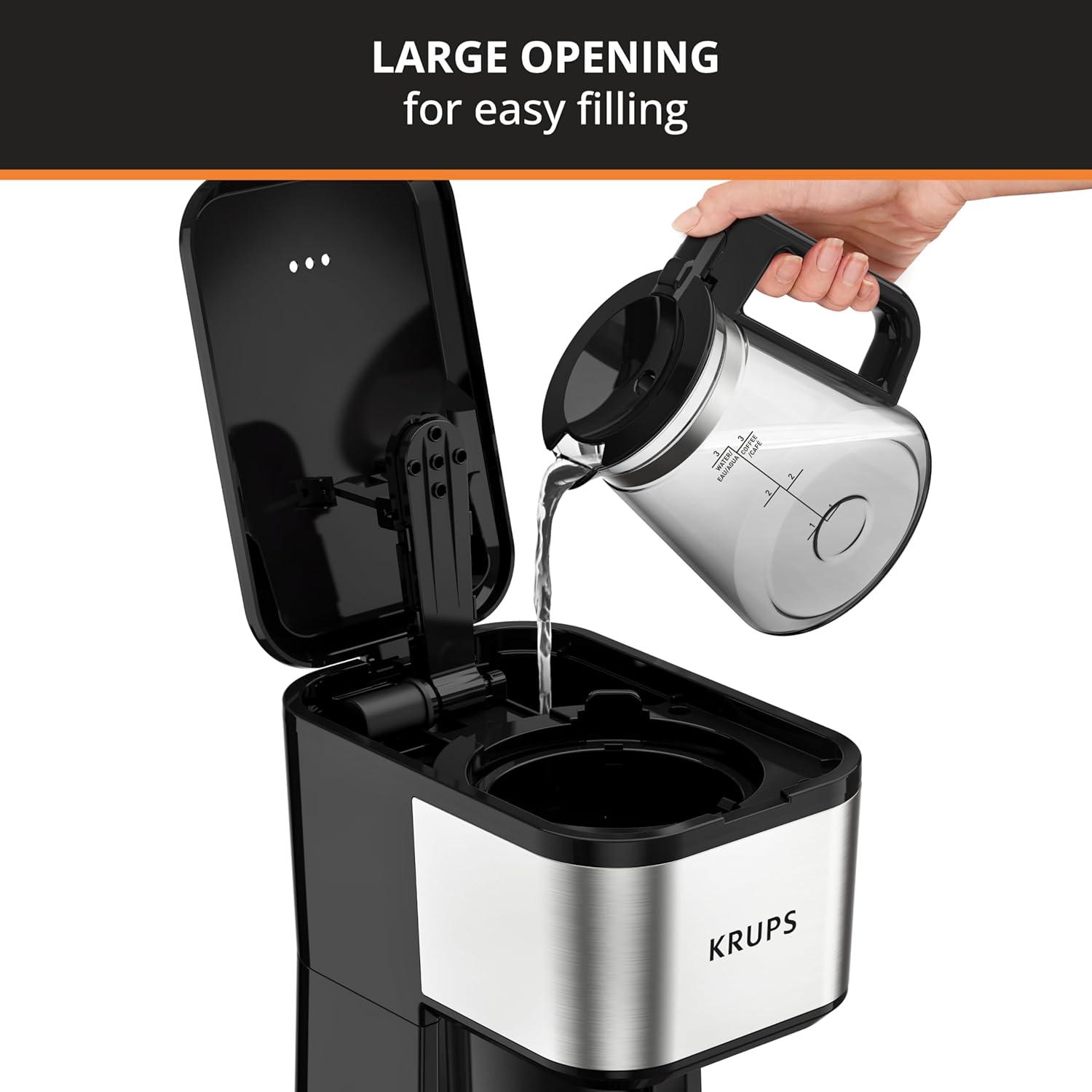 image:imageKRUPS Simply Brew Stainless Steel and Glass Carafe 12 Cup Drip Coffee Maker Programmable with Digital Display Dishwasher Safe Drip Free Coffee Machine Black and Silver2Cup