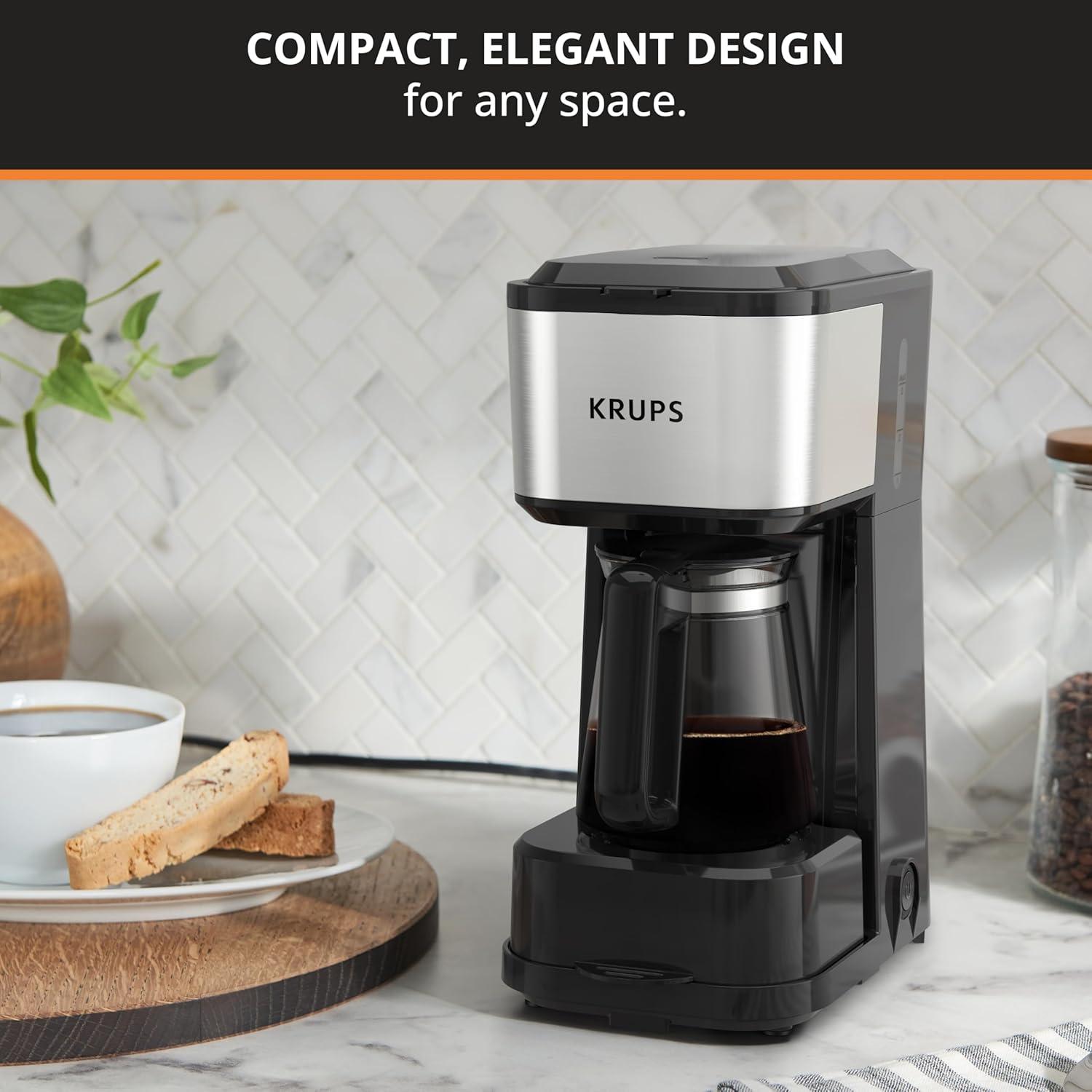 image:imageKRUPS Simply Brew Stainless Steel and Glass Carafe 12 Cup Drip Coffee Maker Programmable with Digital Display Dishwasher Safe Drip Free Coffee Machine Black and Silver2Cup