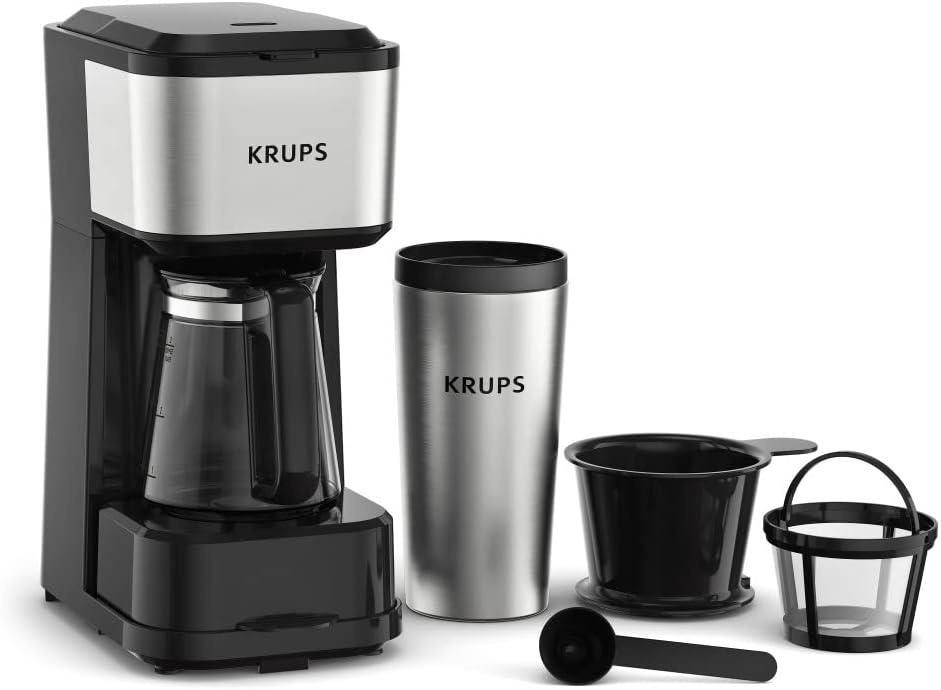 image:imageKRUPS Simply Brew Stainless Steel and Glass Carafe 12 Cup Drip Coffee Maker Programmable with Digital Display Dishwasher Safe Drip Free Coffee Machine Black and Silver2Cup