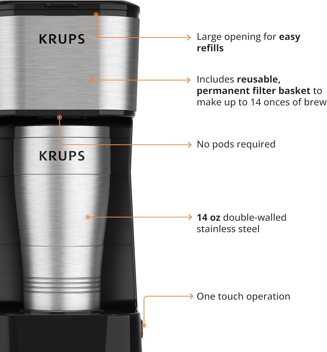 image:imageKRUPS Simply Brew Stainless Steel and Glass Carafe 12 Cup Drip Coffee Maker Programmable with Digital Display Dishwasher Safe Drip Free Coffee Machine Black and Silver2Cup