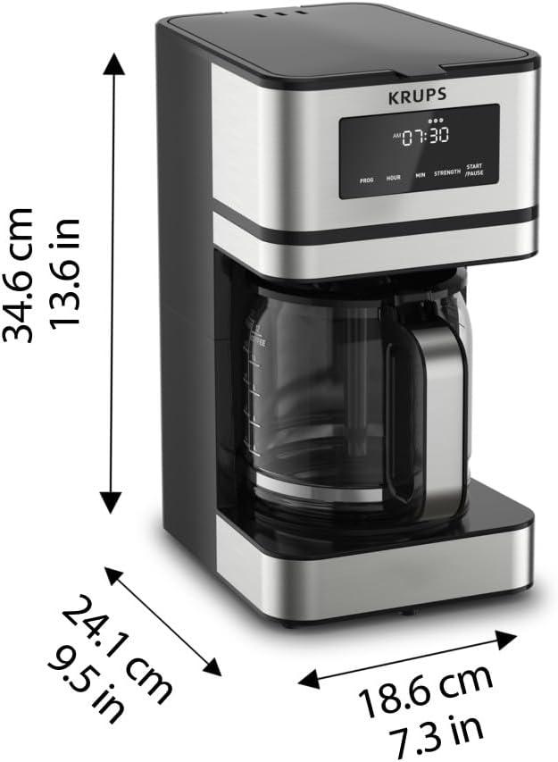 image:imageKRUPS Simply Brew Stainless Steel and Glass Carafe 12 Cup Drip Coffee Maker Programmable with Digital Display Dishwasher Safe Drip Free Coffee Machine Black and Silver12Cup