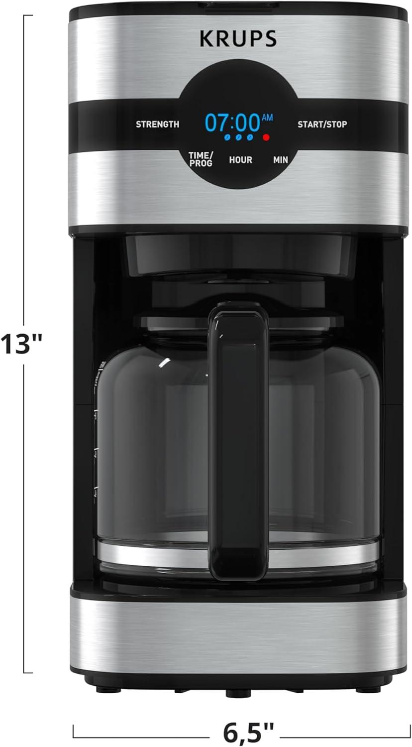 image:imageKrups Simply Brew Stainless Steel Drip Coffee Maker 10 Cup 900 Watts Digital Control Coffee Filter Drip Free Dishwasher Safe Pot Silver and Black