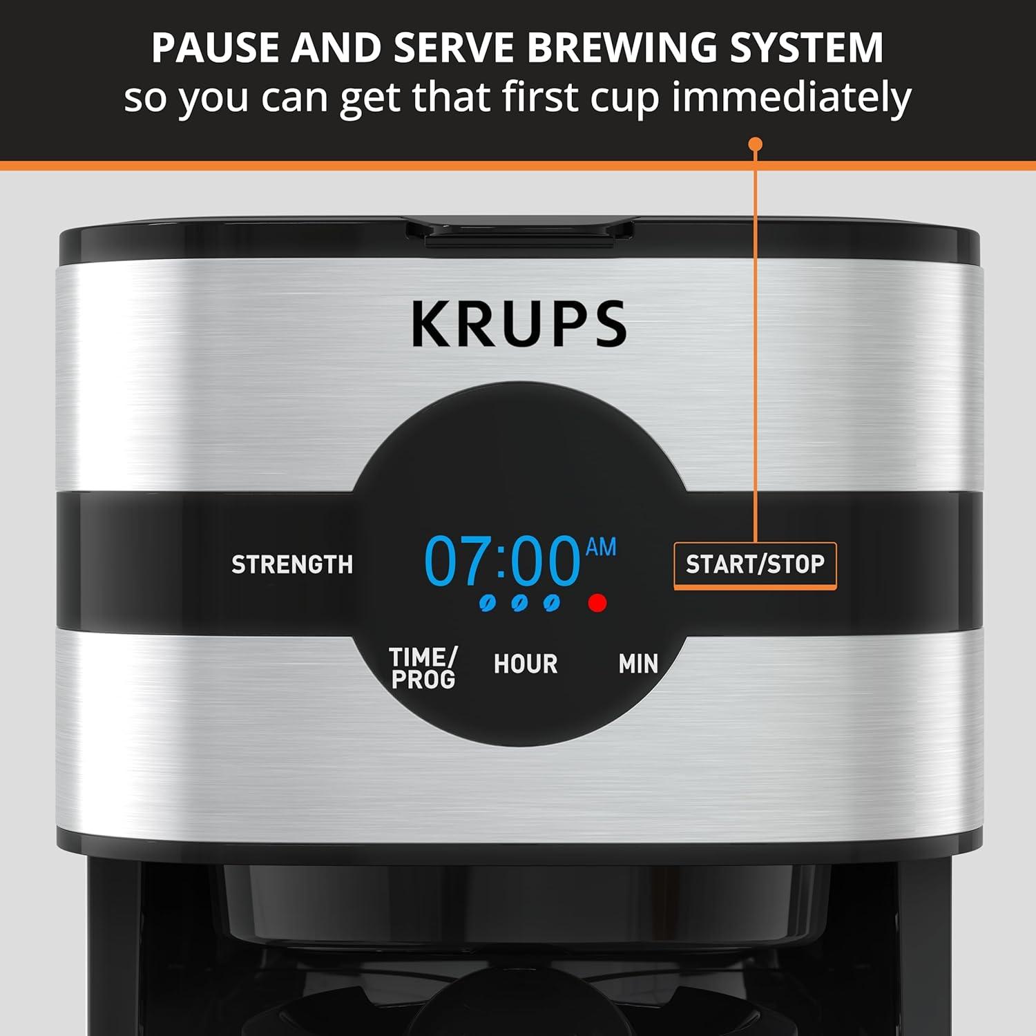 image:imageKrups Simply Brew Stainless Steel Drip Coffee Maker 10 Cup 900 Watts Digital Control Coffee Filter Drip Free Dishwasher Safe Pot Silver and Black