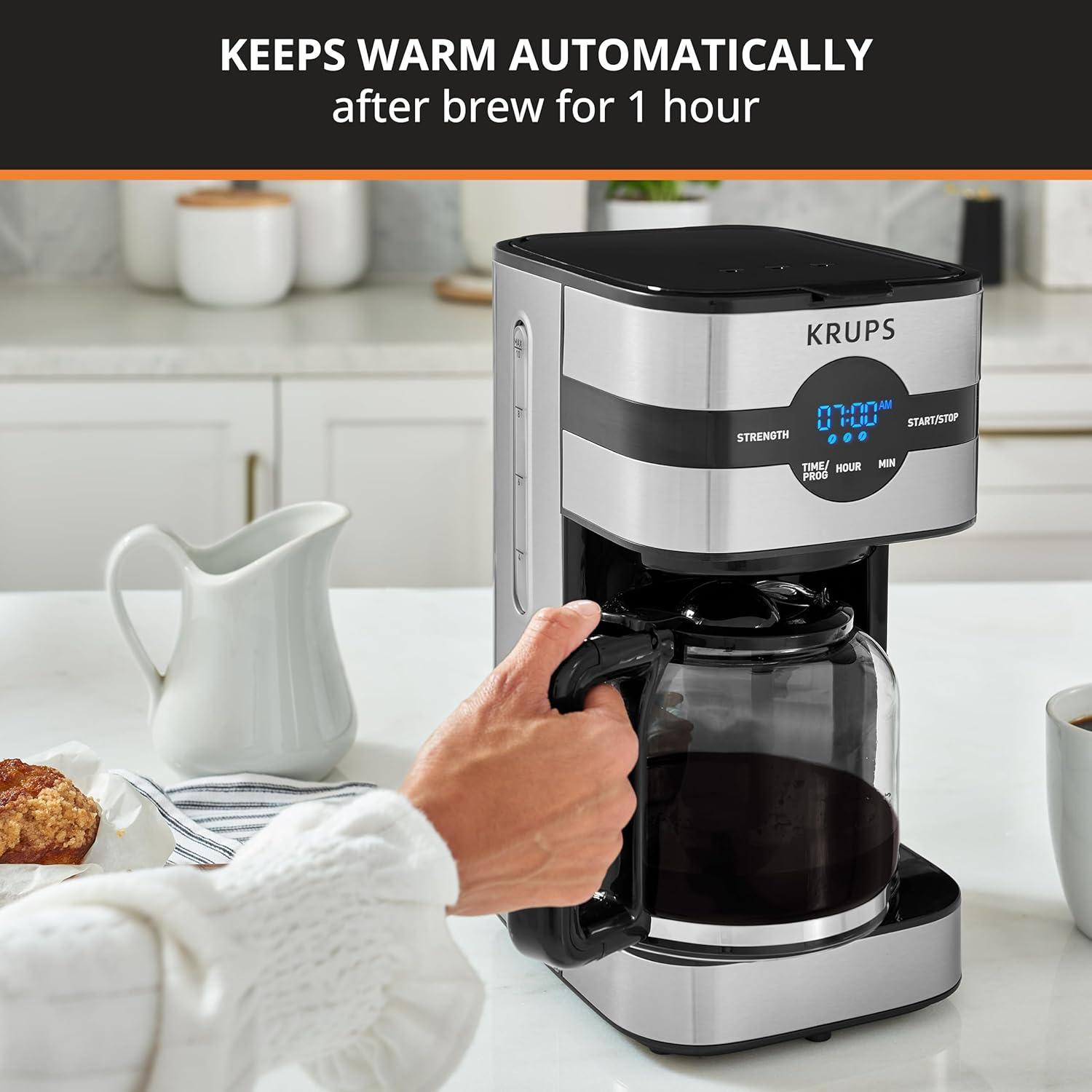 image:imageKrups Simply Brew Stainless Steel Drip Coffee Maker 10 Cup 900 Watts Digital Control Coffee Filter Drip Free Dishwasher Safe Pot Silver and Black