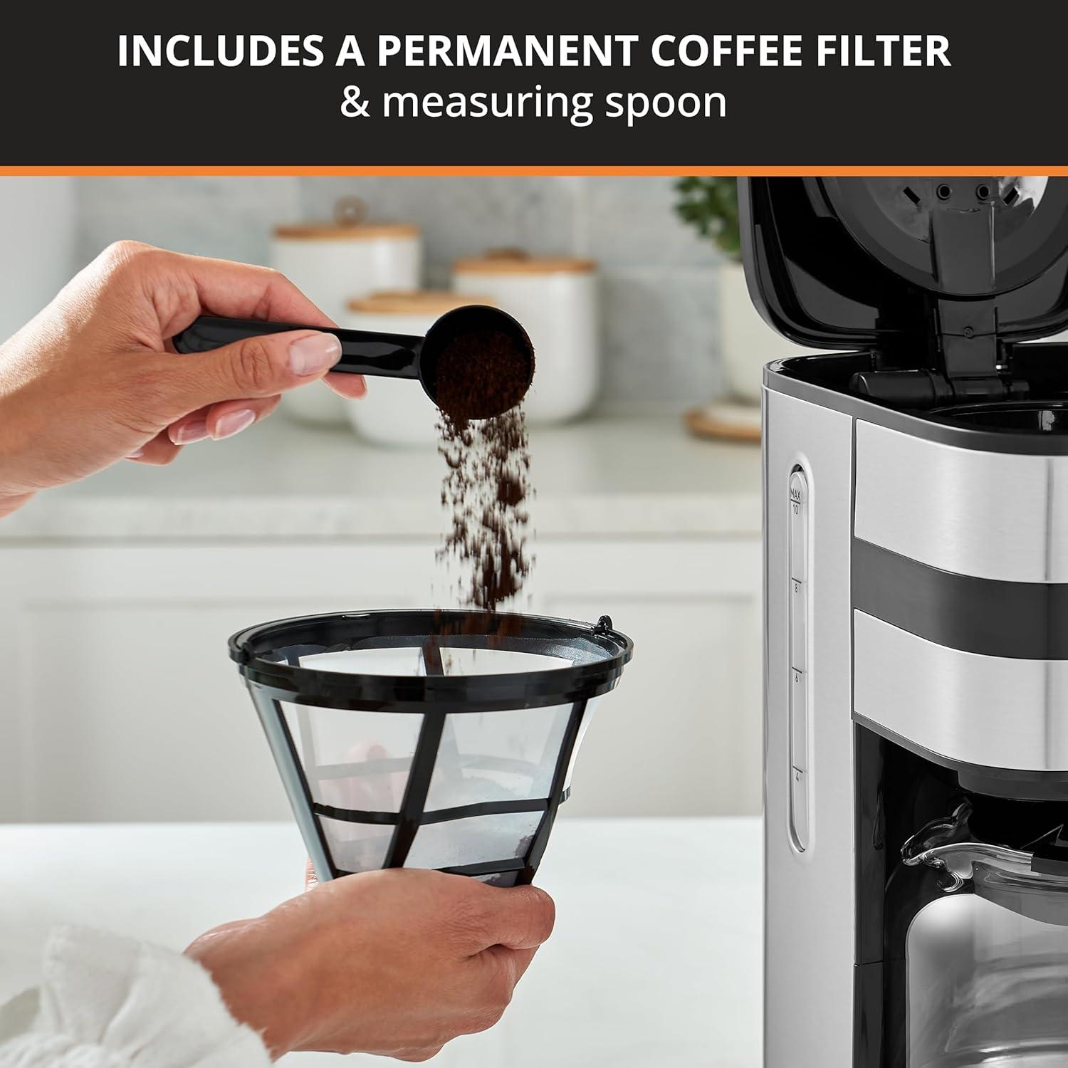 image:imageKrups Simply Brew Stainless Steel Drip Coffee Maker 10 Cup 900 Watts Digital Control Coffee Filter Drip Free Dishwasher Safe Pot Silver and Black