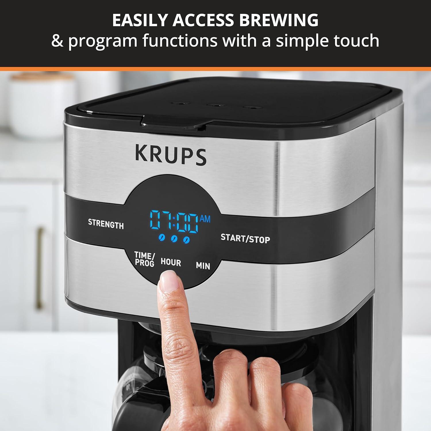 image:imageKrups Simply Brew Stainless Steel Drip Coffee Maker 10 Cup 900 Watts Digital Control Coffee Filter Drip Free Dishwasher Safe Pot Silver and Black