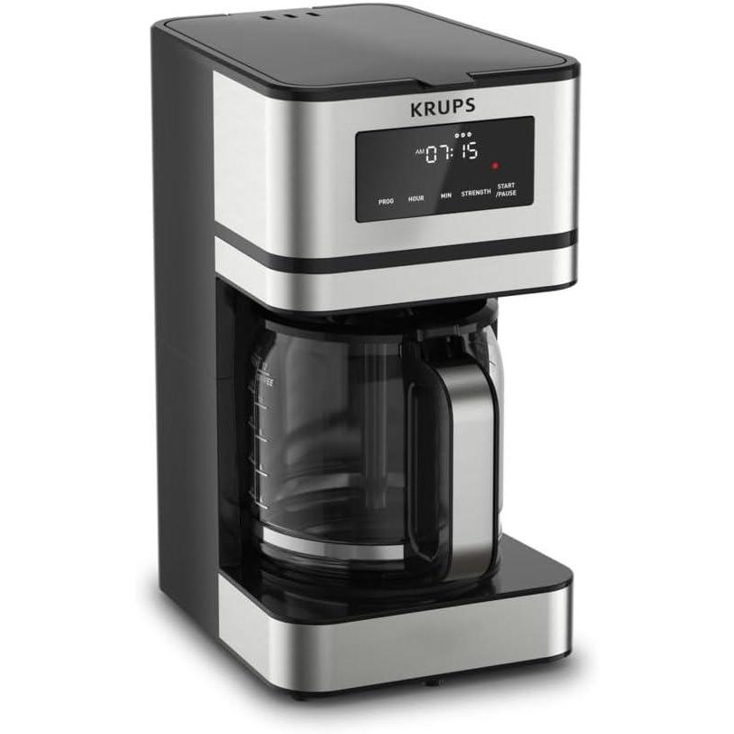 image:imageKRUPS Simply Brew Stainless Steel and Glass Carafe 12 Cup Drip Coffee Maker Programmable with Digital Display Dishwasher Safe Drip Free Coffee Machine Black and Silver12Cup